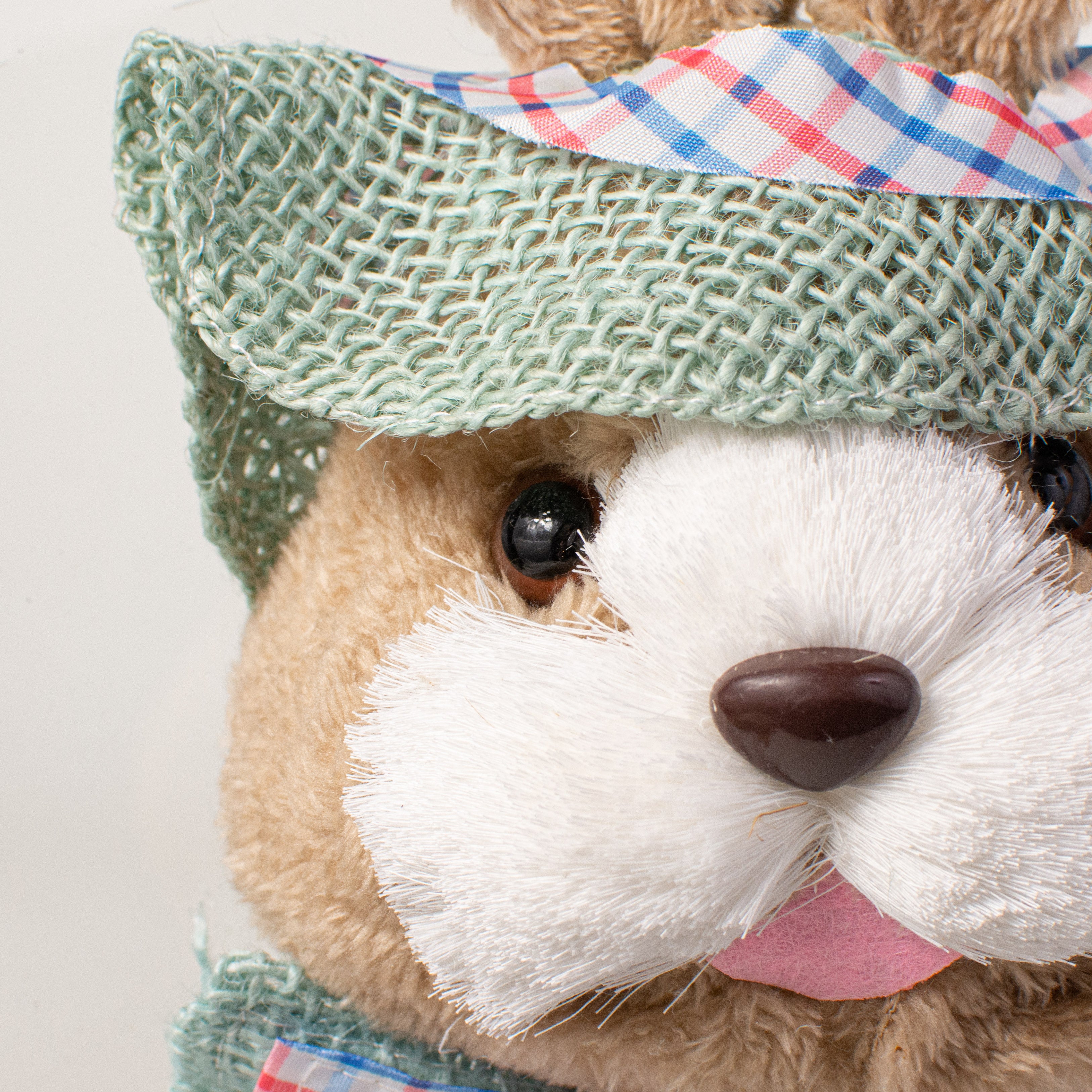 20" Sisal Bunny Head: Blue With Gingham Fabric detail photo 4