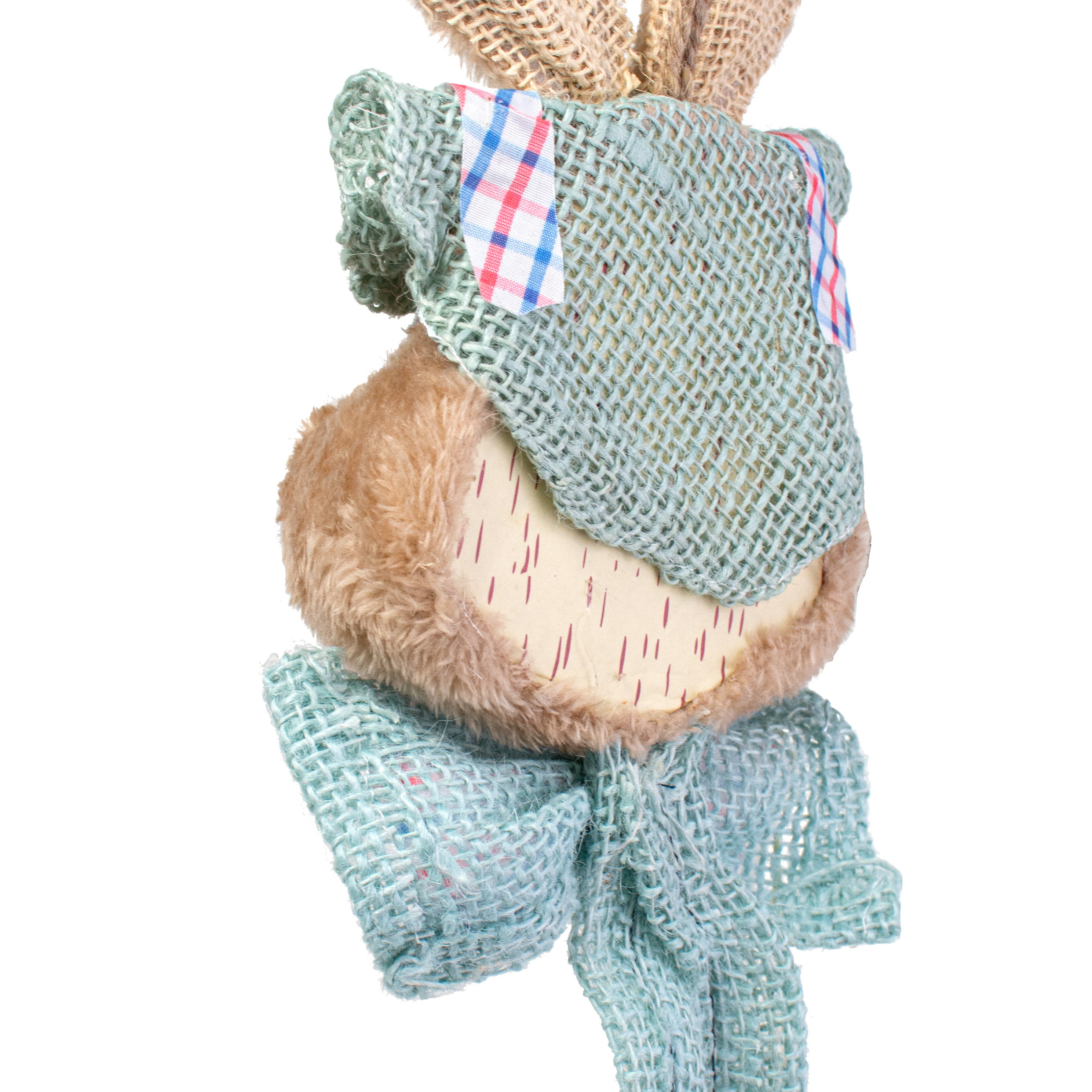 20" Sisal Bunny Head: Blue With Gingham Fabric detail photo 5