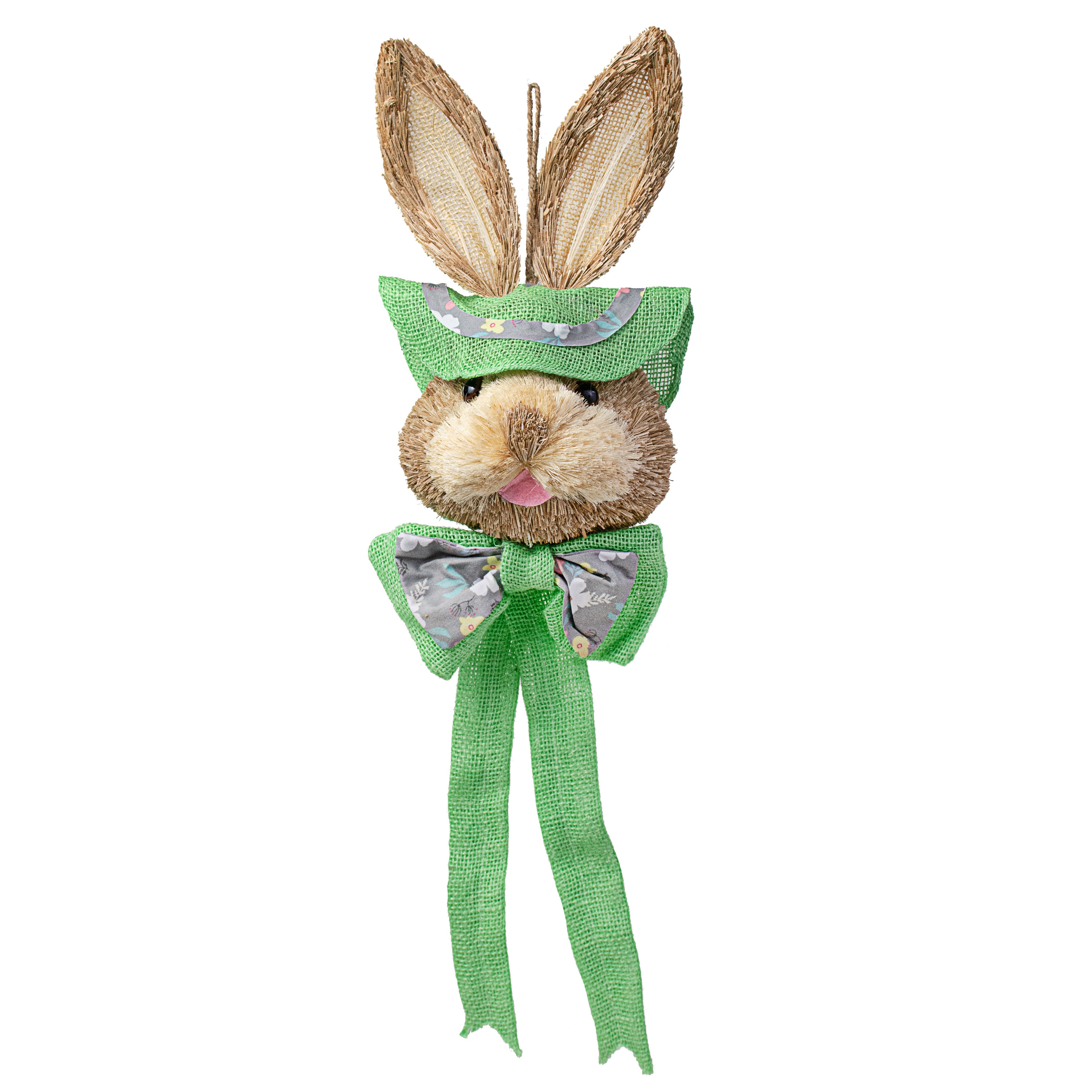 25" Sisal Bunny Head With Burlap Hat & Bow: Green Item Number: 9743607