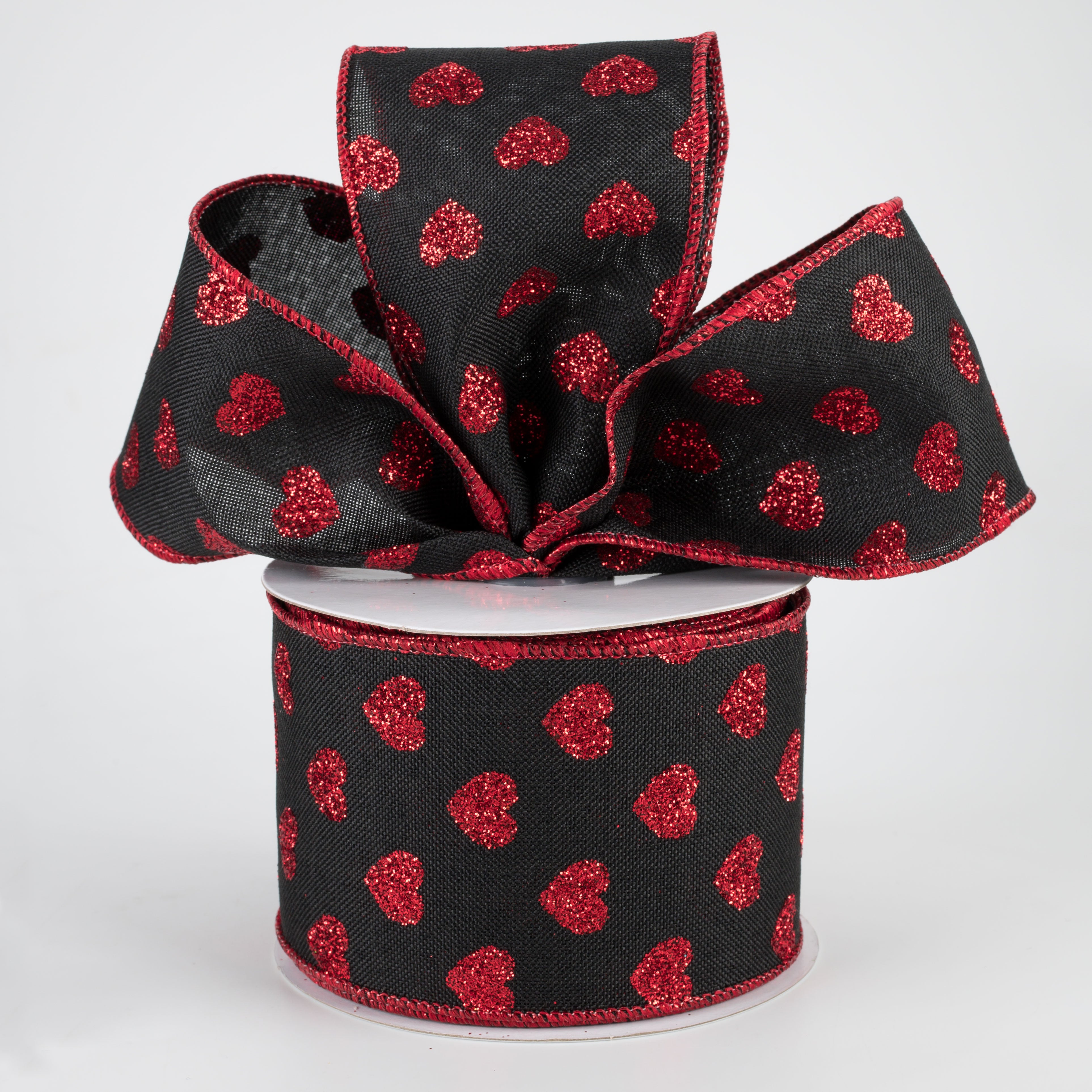 2.5" Small Glitter Hearts Ribbon: Black (10 Yards) Lifestyle Photo