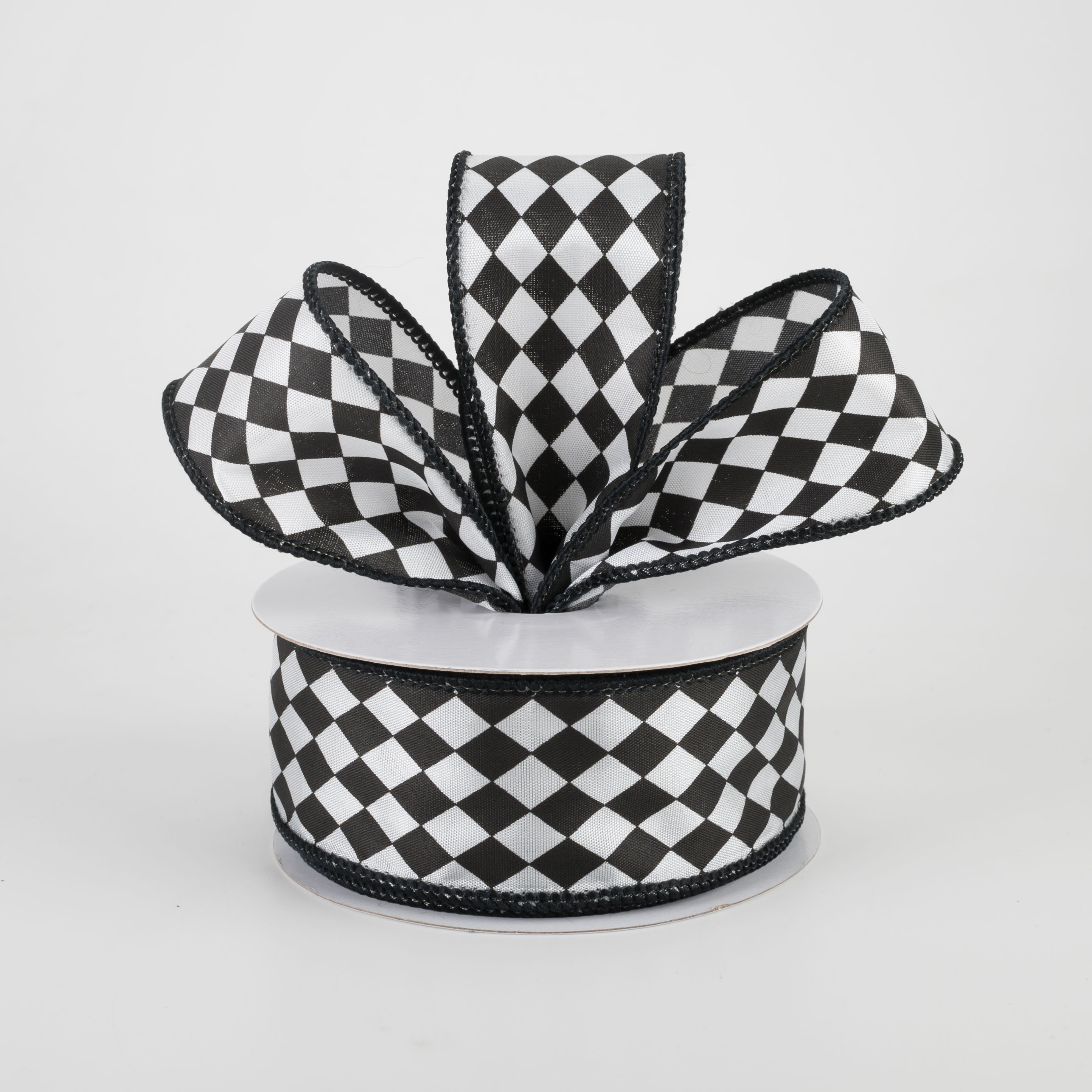 1.5" Small Harlequin Ribbon: Black & White (10 Yards) Lifestyle Photo