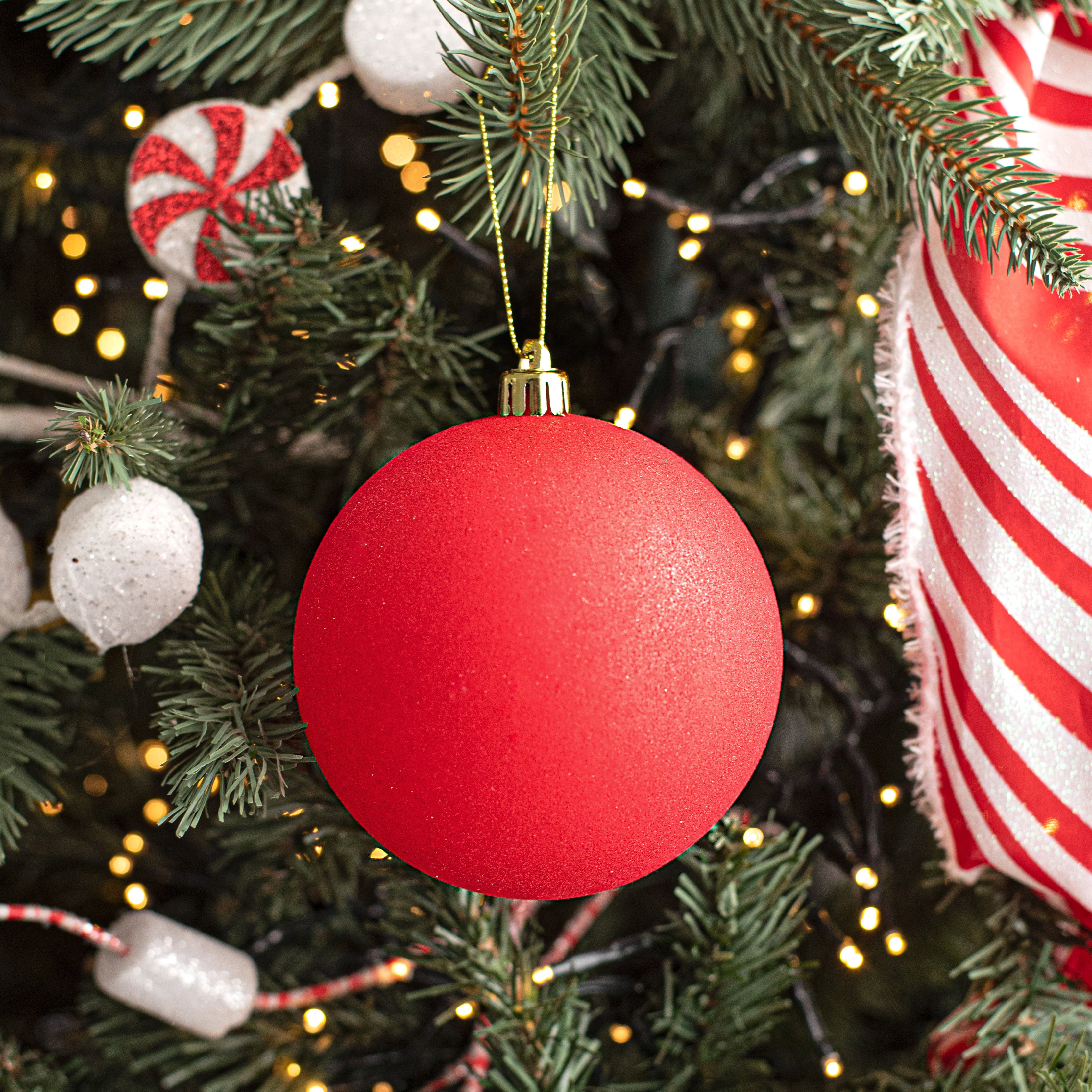 4" Smooth Flocked Ball Ornament: Red Lifestyle Photo