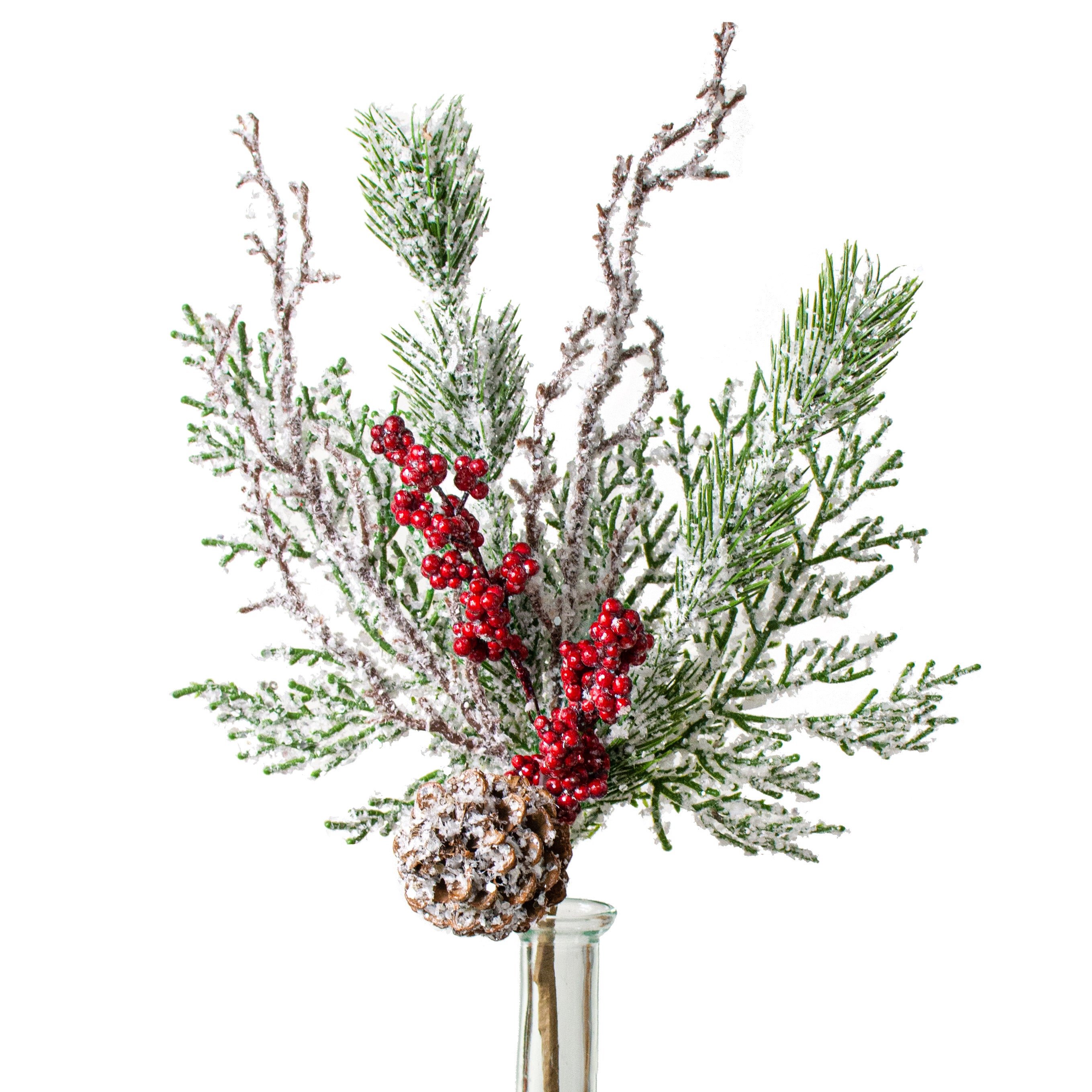 17" Snow Berry Cypress Pick Item Number: 85212SNOW