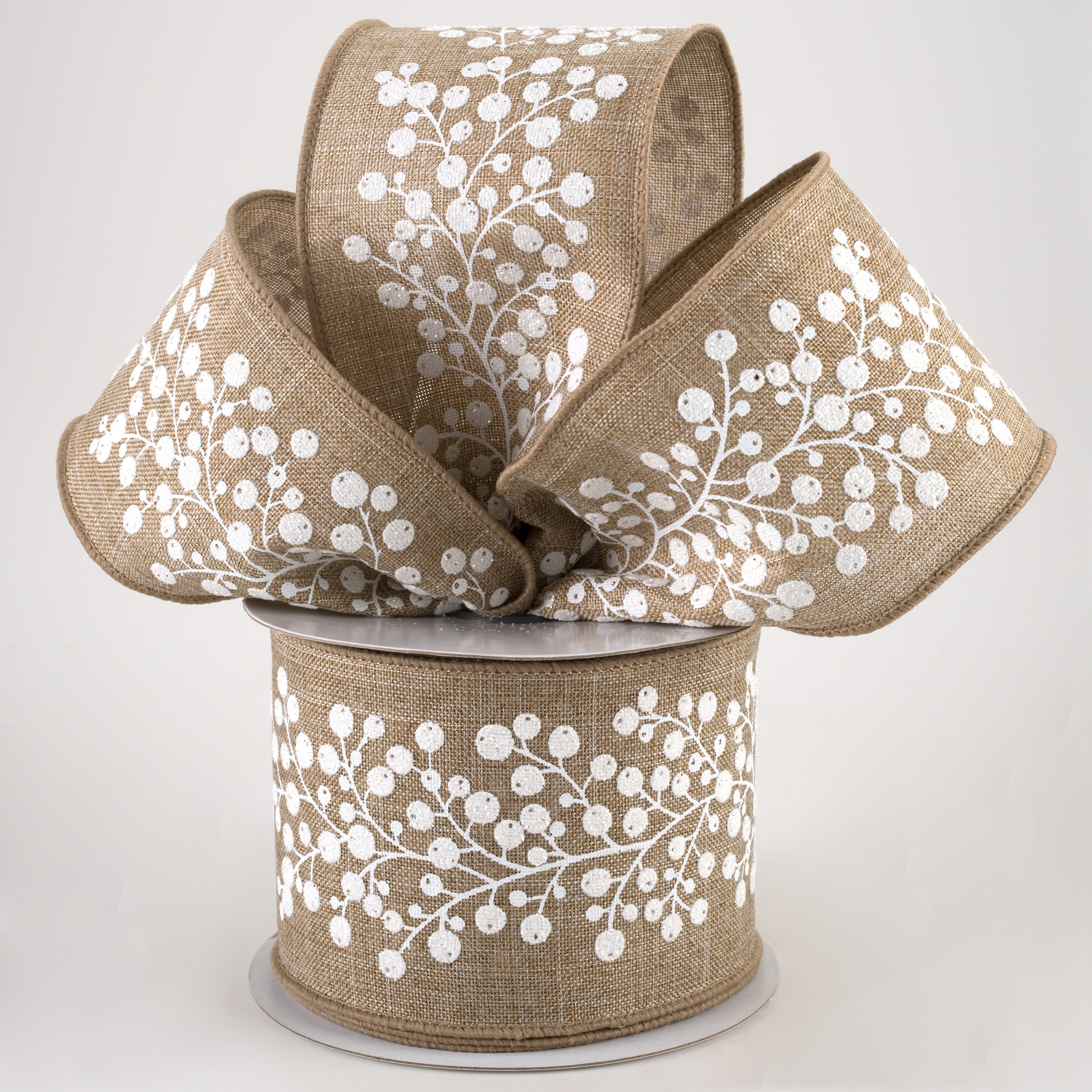 2.5" Snow Berry Ribbon: Light Beige & White (10 Yards) Lifestyle Photo