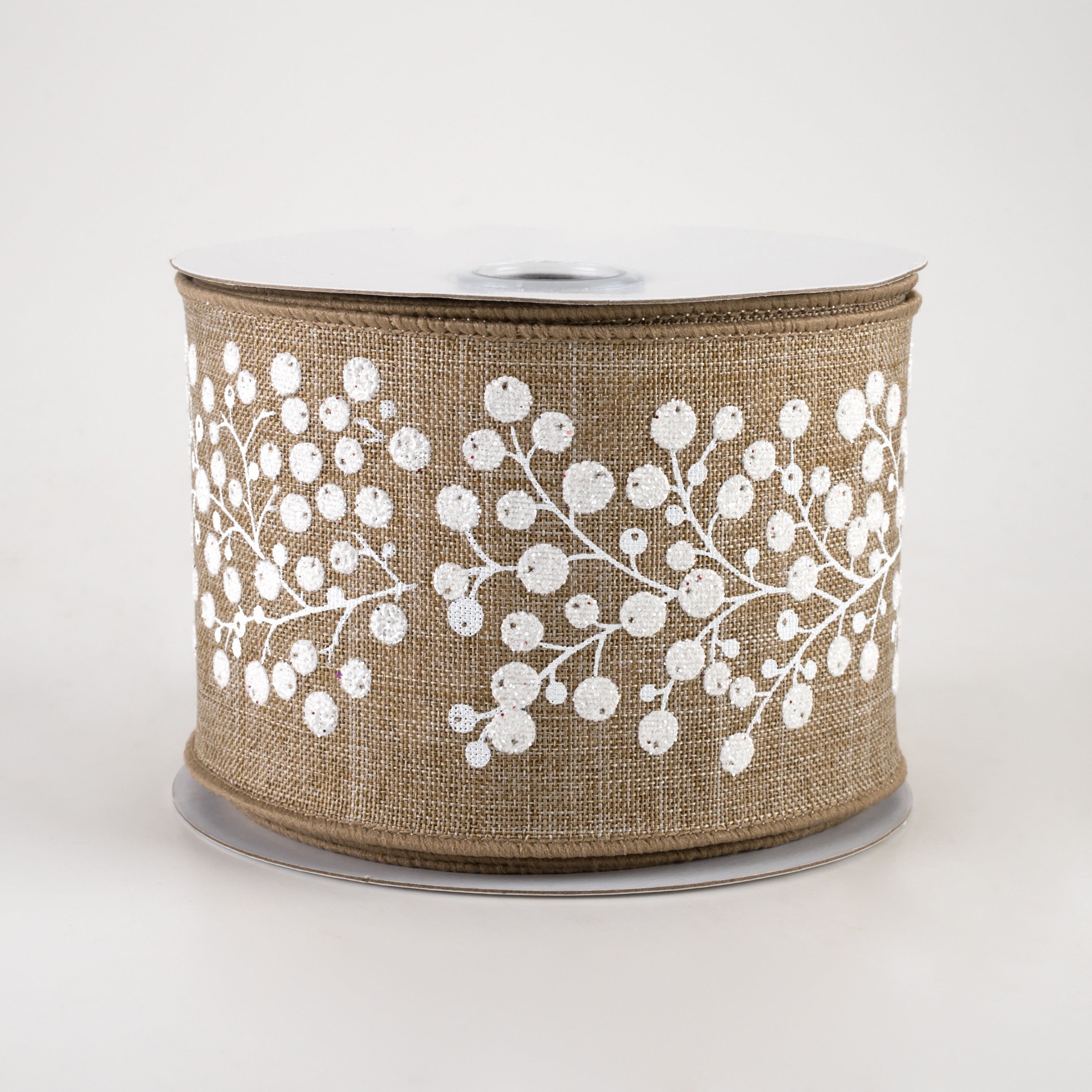 2.5" Snow Berry Ribbon: Light Beige & White (10 Yards)