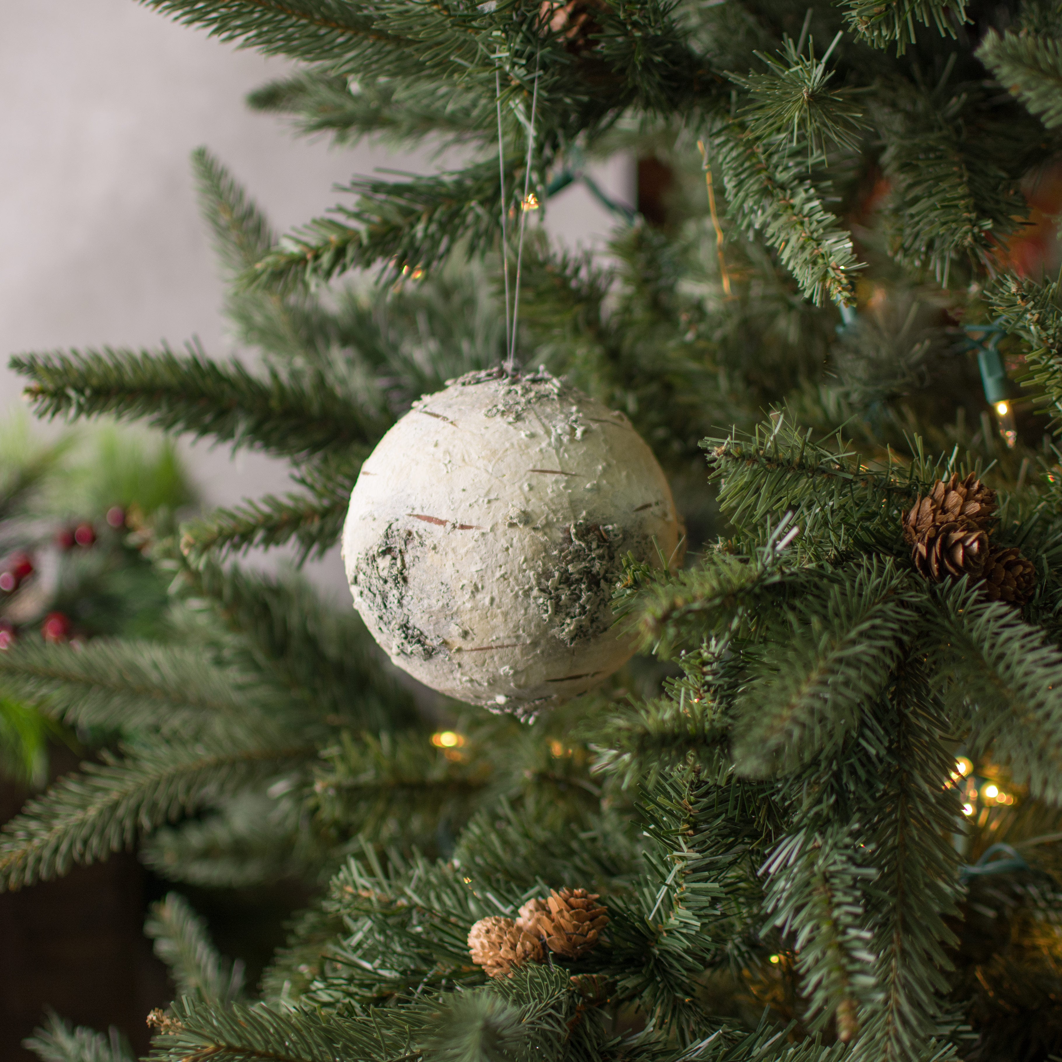 4.5" Snow Birch Ball Ornament Lifestyle Photo