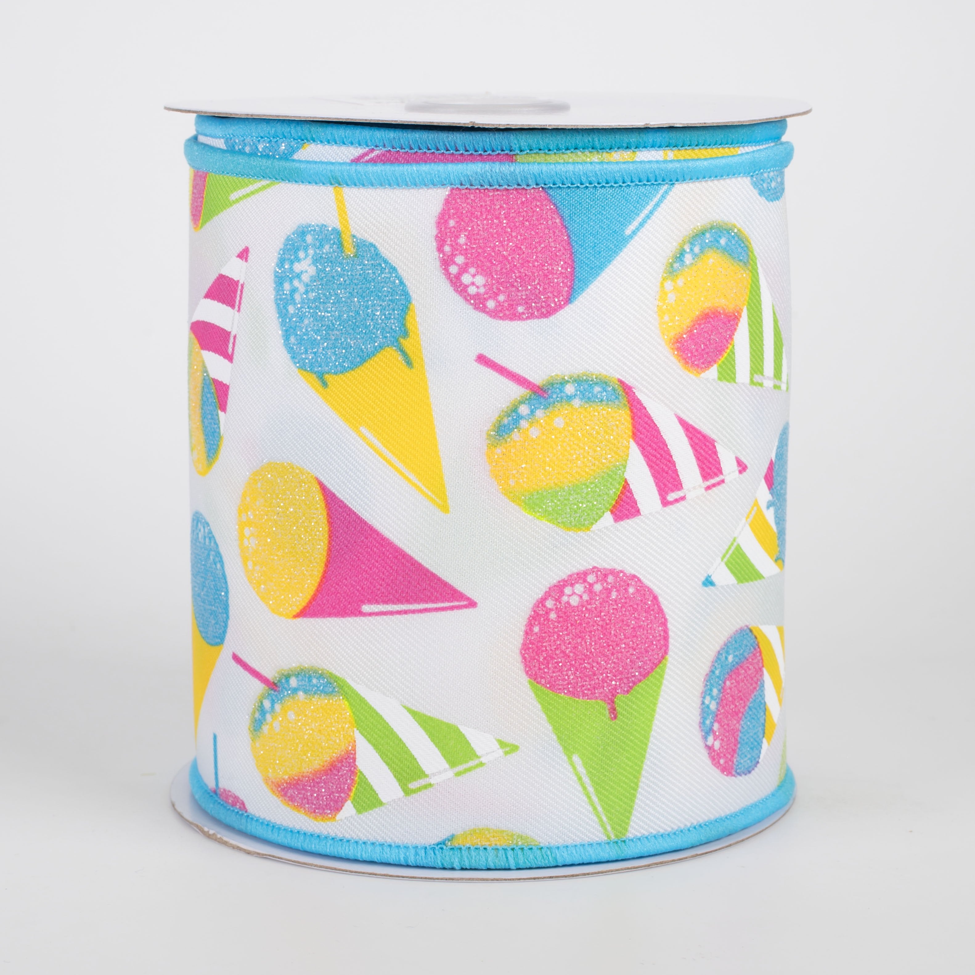 4" Snow Cones Ribbon: Blue & Pink on White (10 Yards) Item Number: RGH1150A2