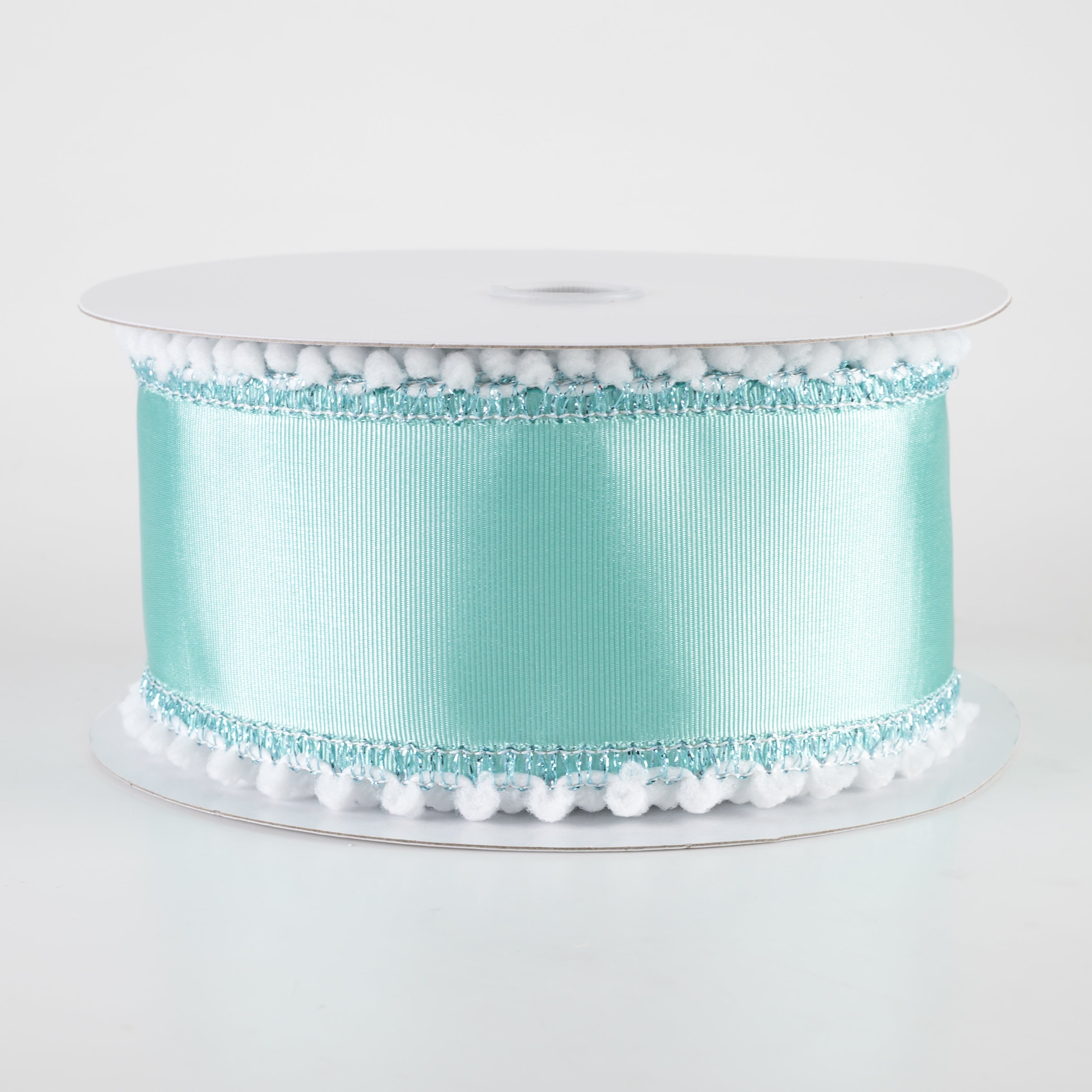 2.5" Snowball Edge Ribbed Satin Ribbon: Aqua Blue (10 Yards) Item Number: 42421-40-45