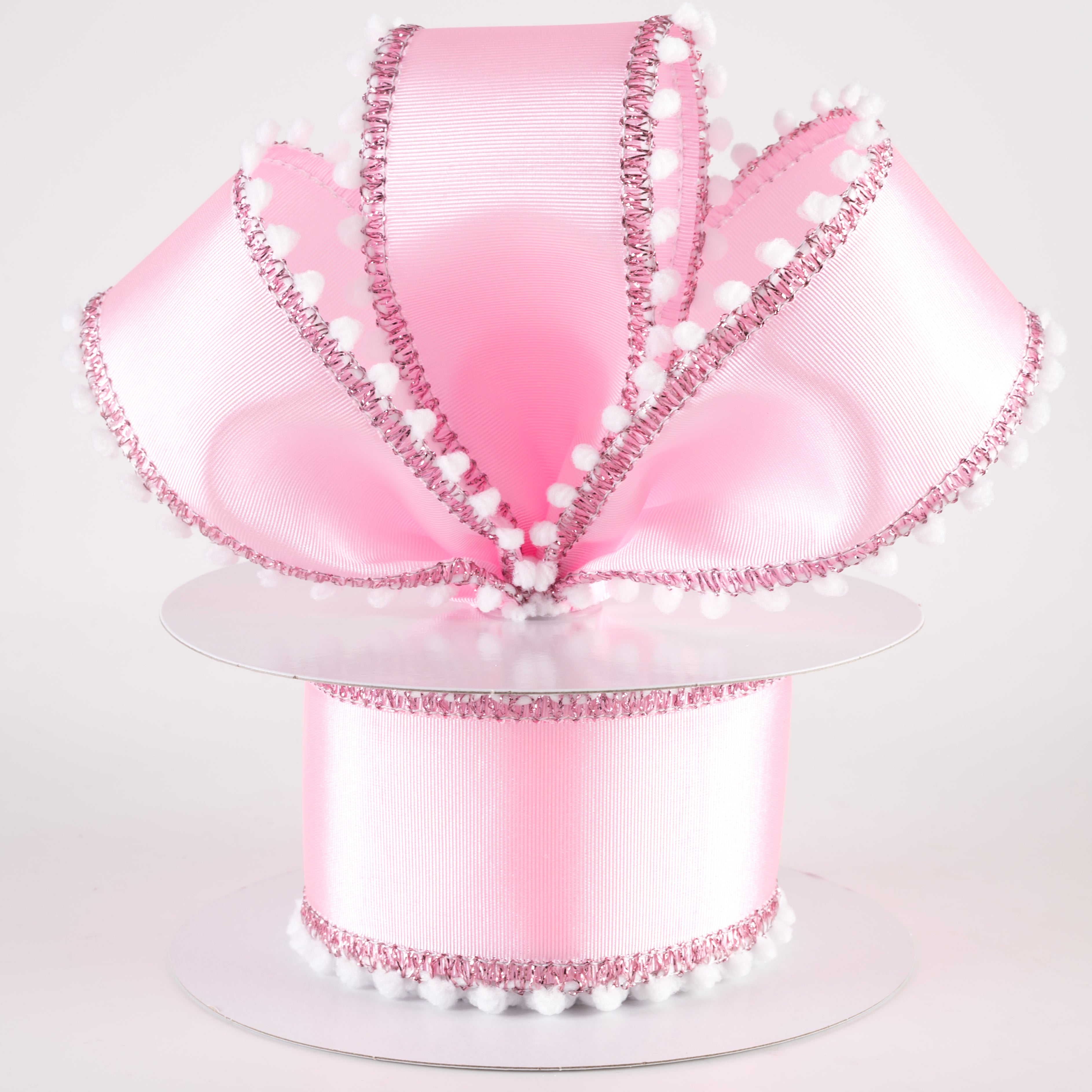 2.5" Snowball Edge Ribbed Satin Ribbon: Pink (10 Yards) Lifestyle Photo