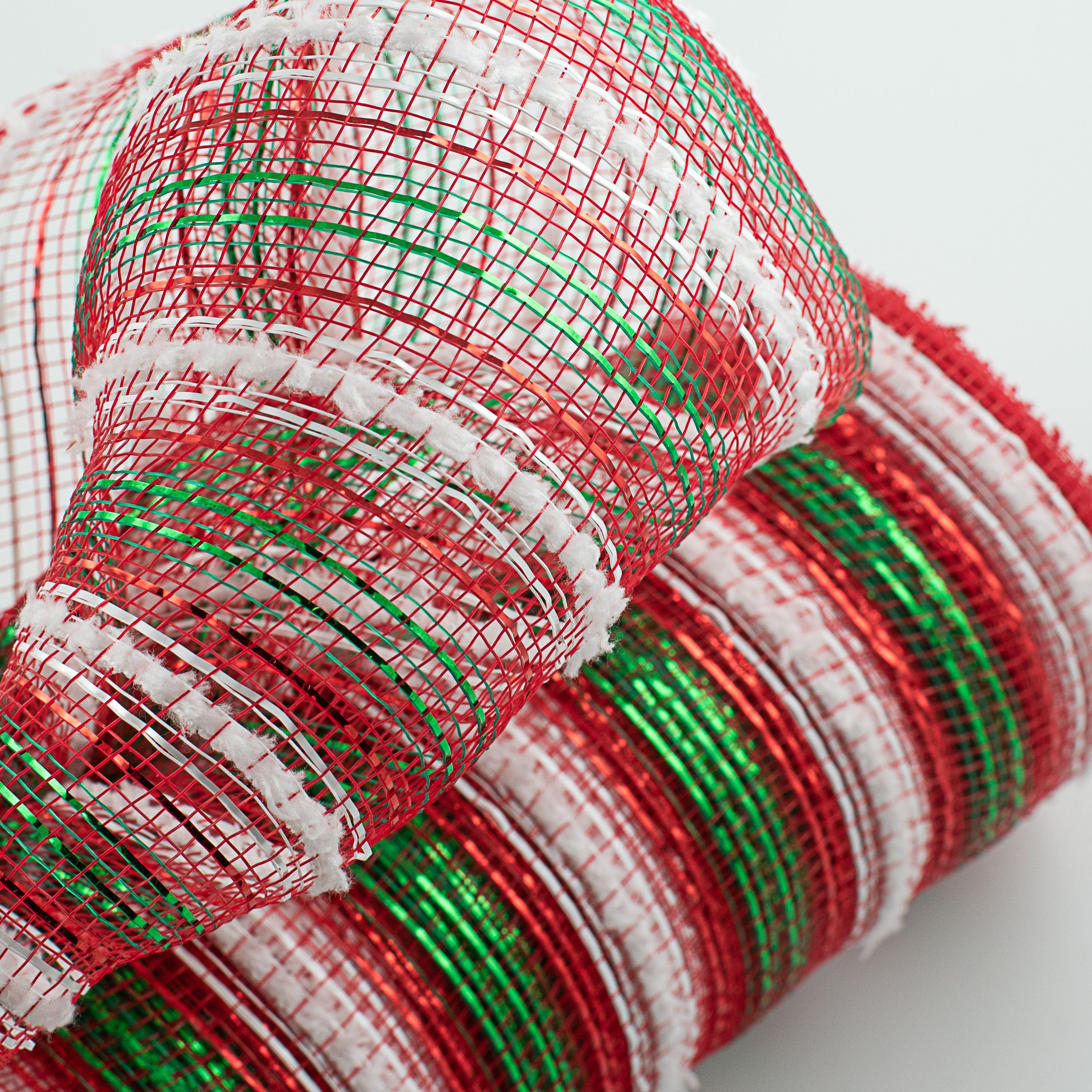 10" Snowdrift Deco Mesh: Red, White, Emerald Metallic Stripe Lifestyle Photo