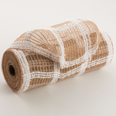 10" Snowdrift Jute Check Deco Mesh: Natural & White Item Number: RY810718