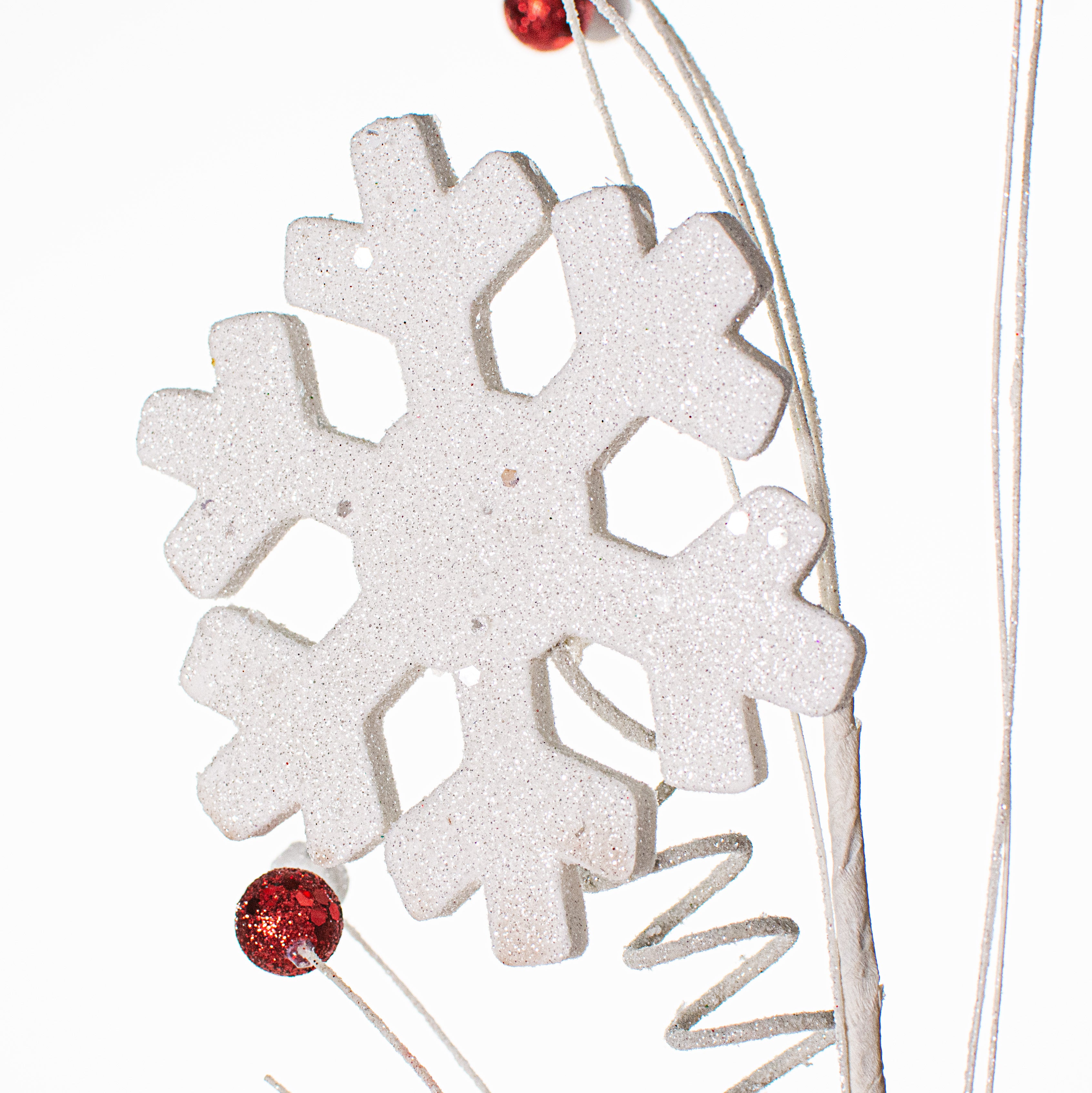 33" Snowflake Berry Spray: White & Red detail photo 5