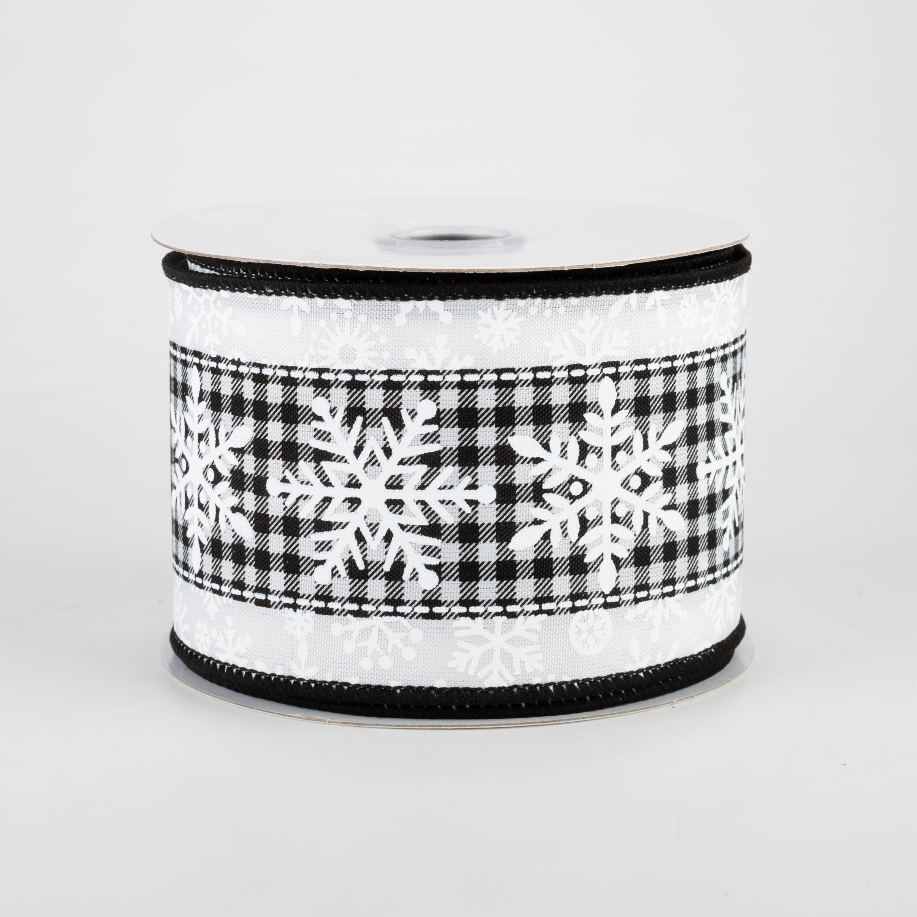2.5" Snowflake On Check Center Ribbon: Black & White (10 Yards)