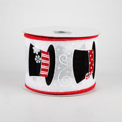 2.5" Snowman Hats Ribbon: White (10 Yards)