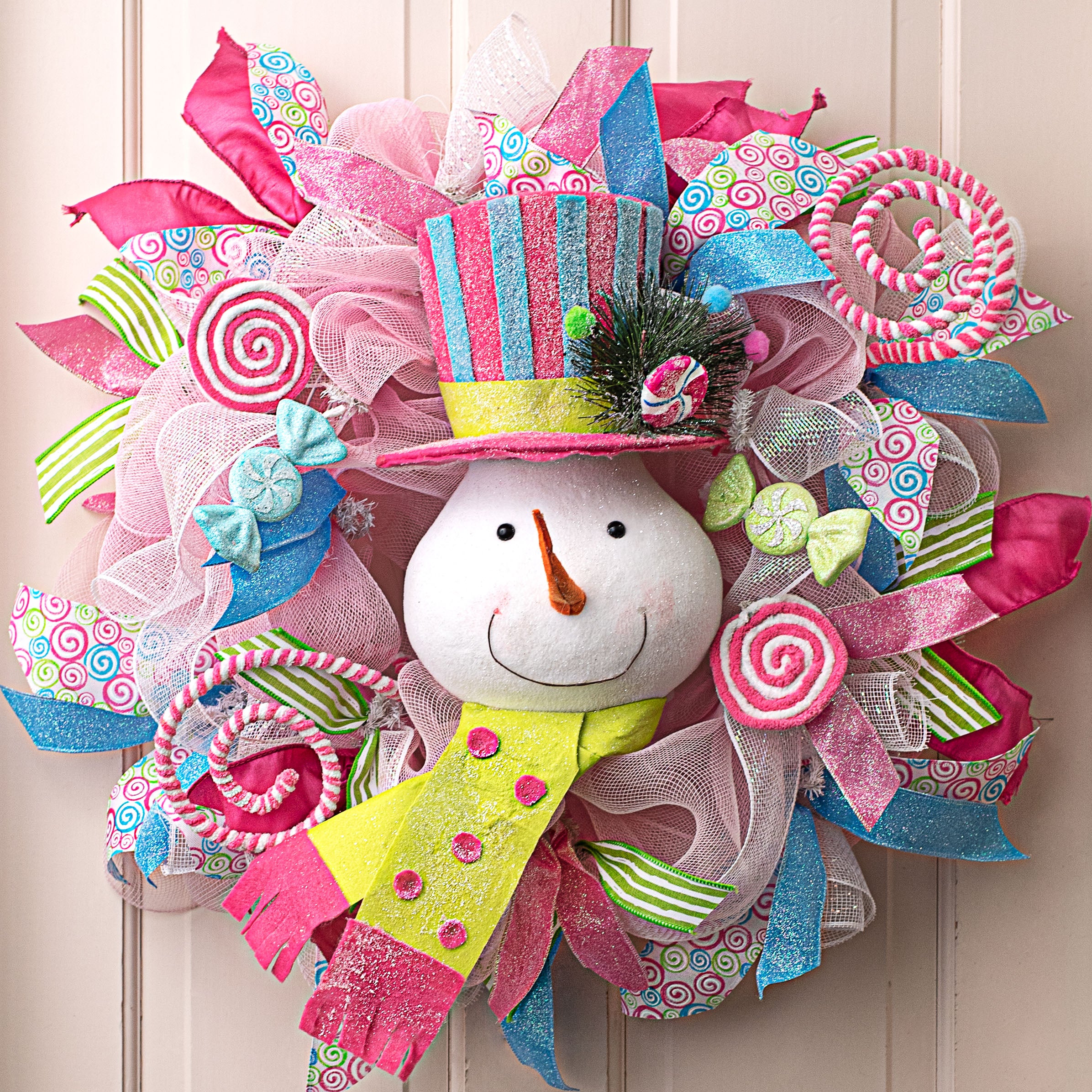 20" Snowman Head Decoration: Pink & Blue Lifestyle Photo