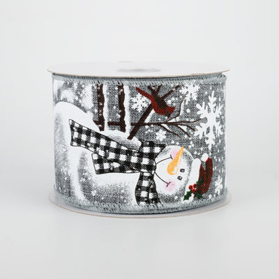 2.5" Snowman With Plaid Scarf Ribbon: Grey (10 Yards)