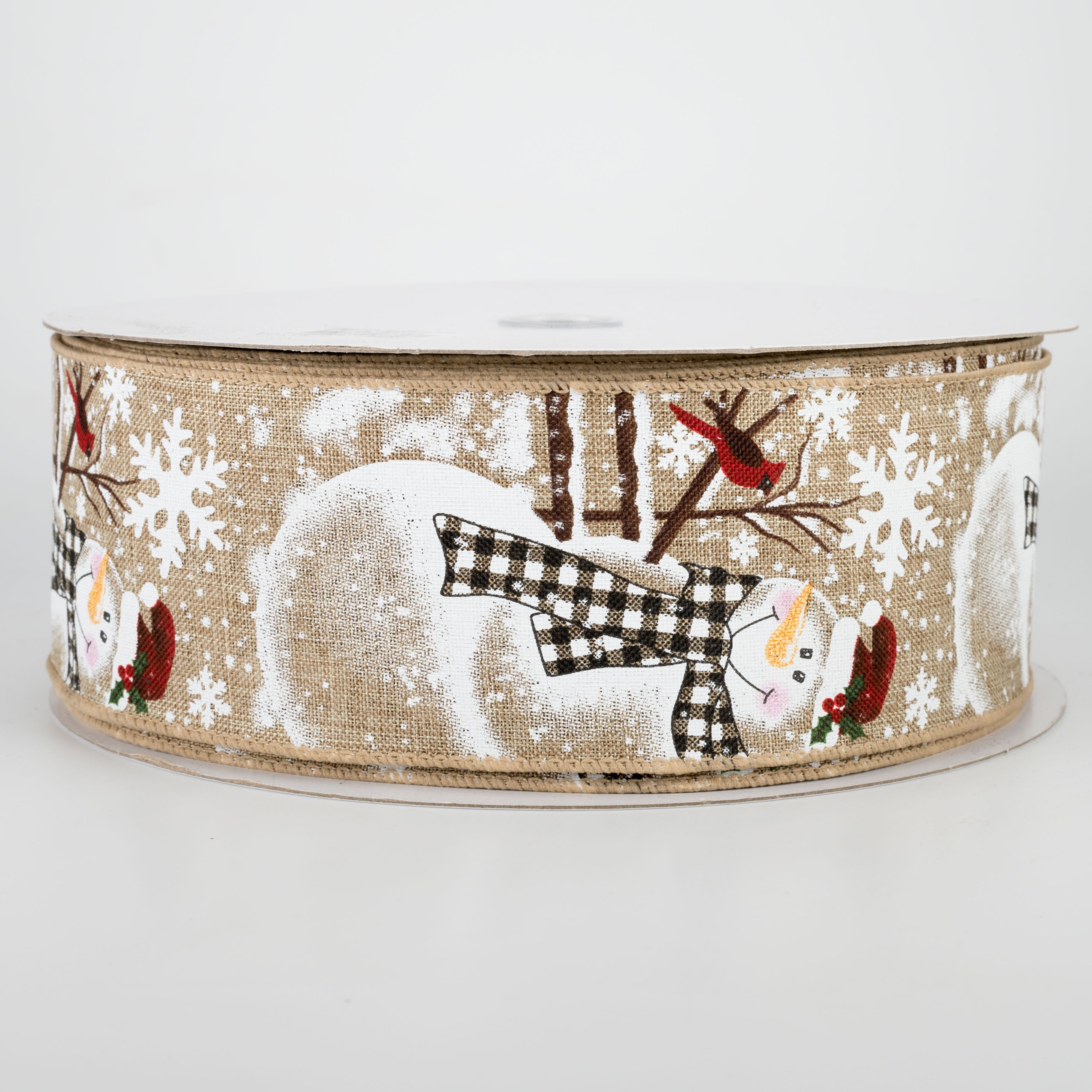 2.5" Snowman With Plaid Scarf Ribbon: Natural (50 Yards) Item Number: CH0940-219