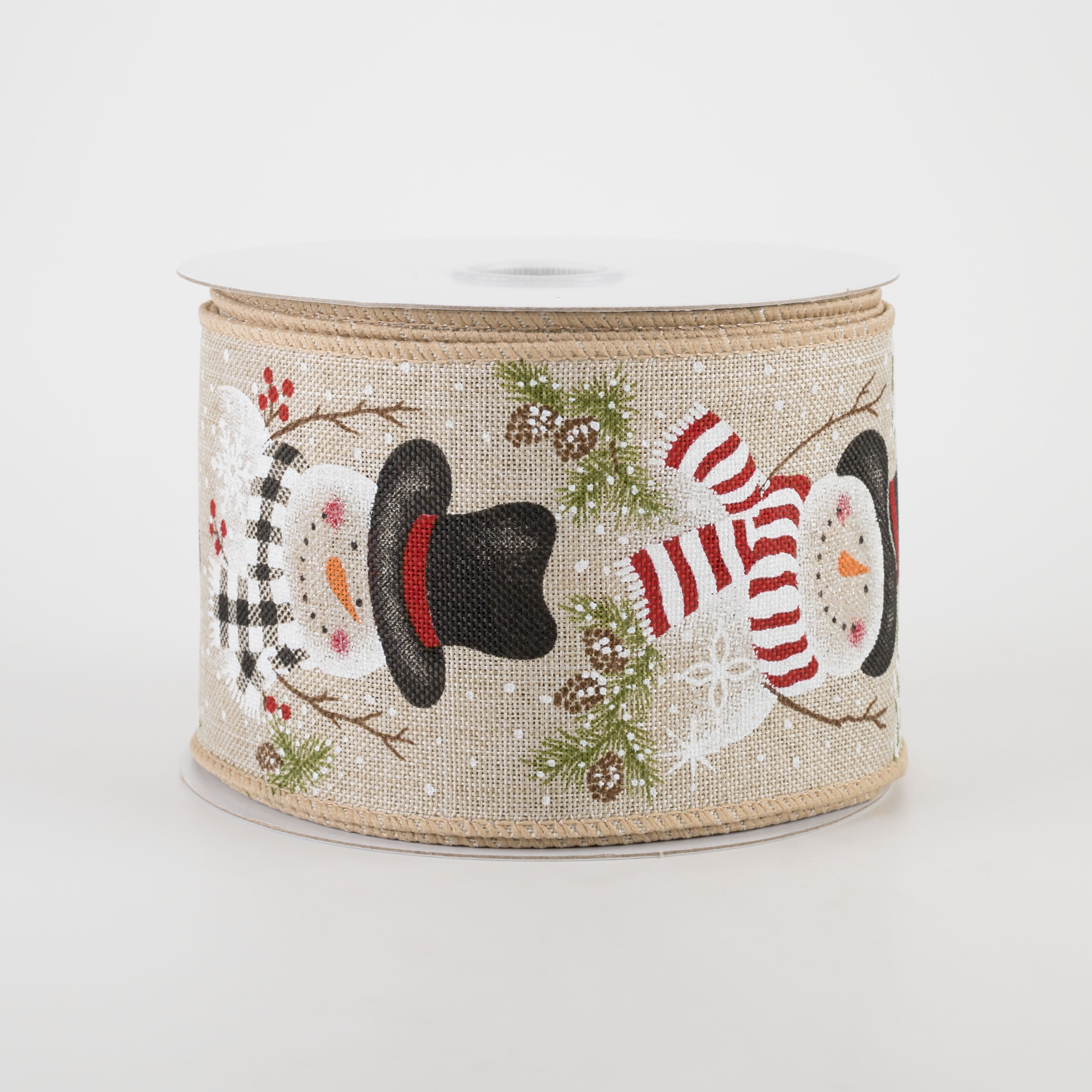 2.5" Snowman With Scarf & Pine Ribbon: Beige (10 Yards)