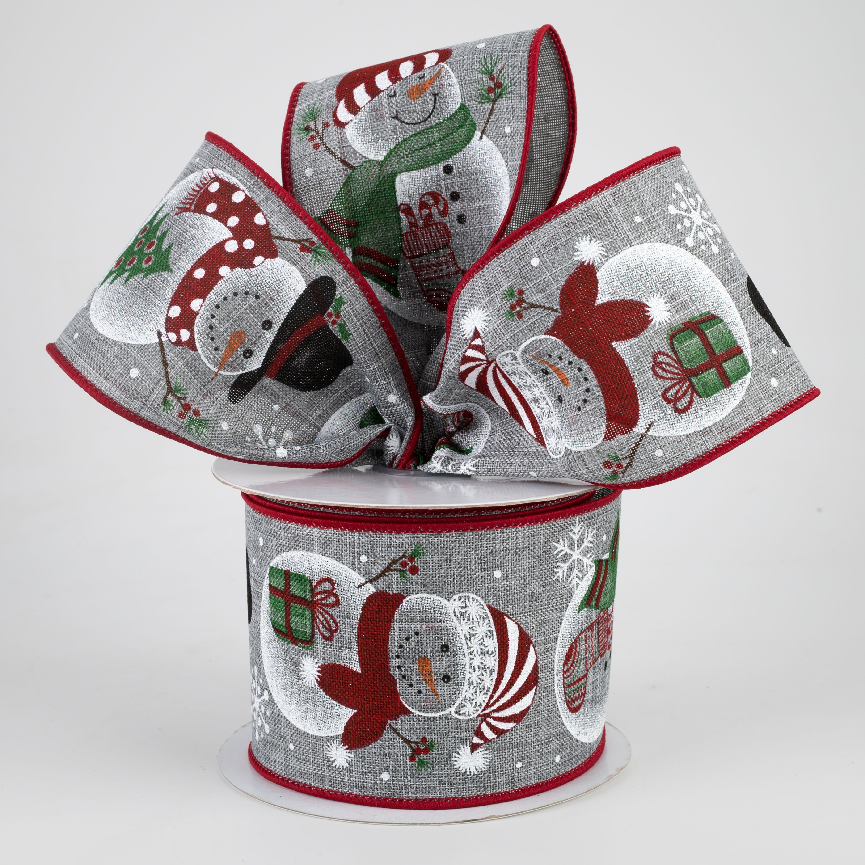 2.5" Snowman, Stocking, Tree Ribbon: Grey (10 Yards) Lifestyle Photo