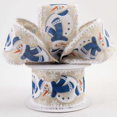 2.5" Snowman White Snow Edge Ribbon: Natural & Navy (10 Yards) Lifestyle Photo