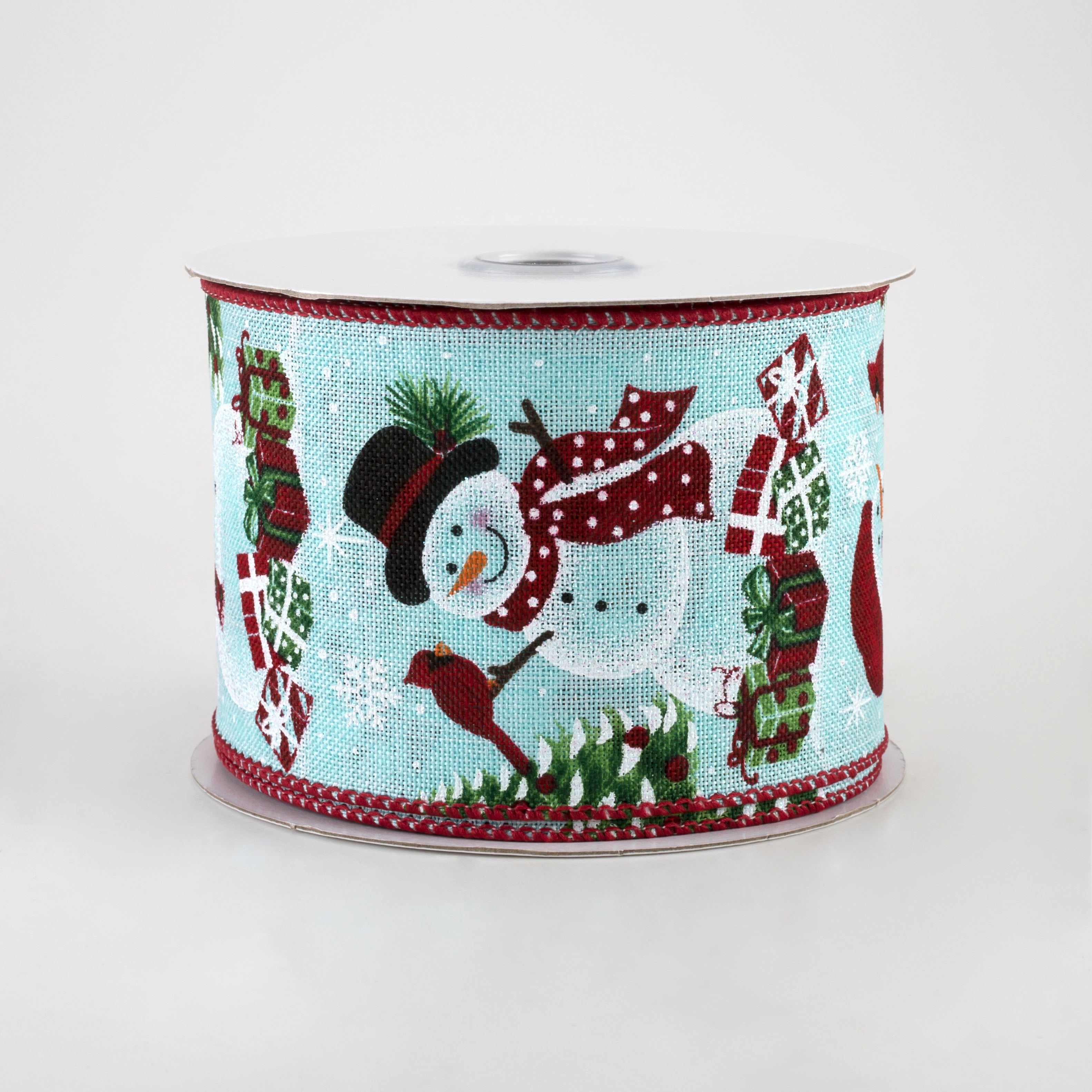 2.5" Snowmen, Cardinals, Presents Ribbon: Ice Blue (10 Yards)