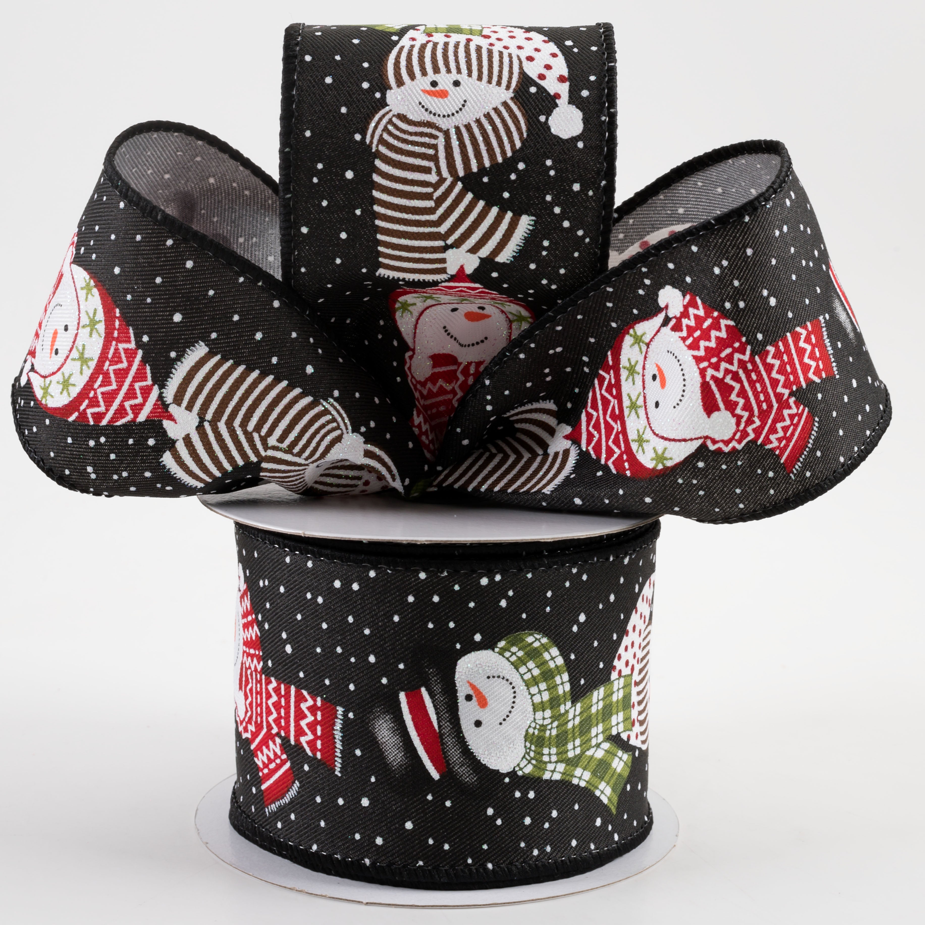 2.5" Snowmen in Scarves Ribbon: Black (10 Yards) Lifestyle Photo