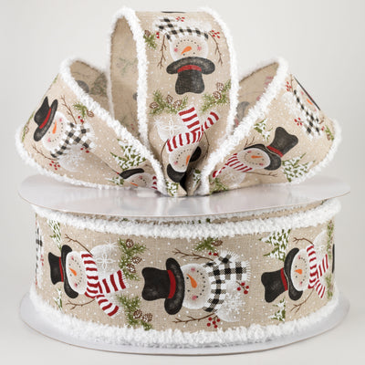2.5" Snowmen With Scarves & Pine Fuzzy Edge Ribbon: Light Natural (50 Yards) Lifestyle Photo