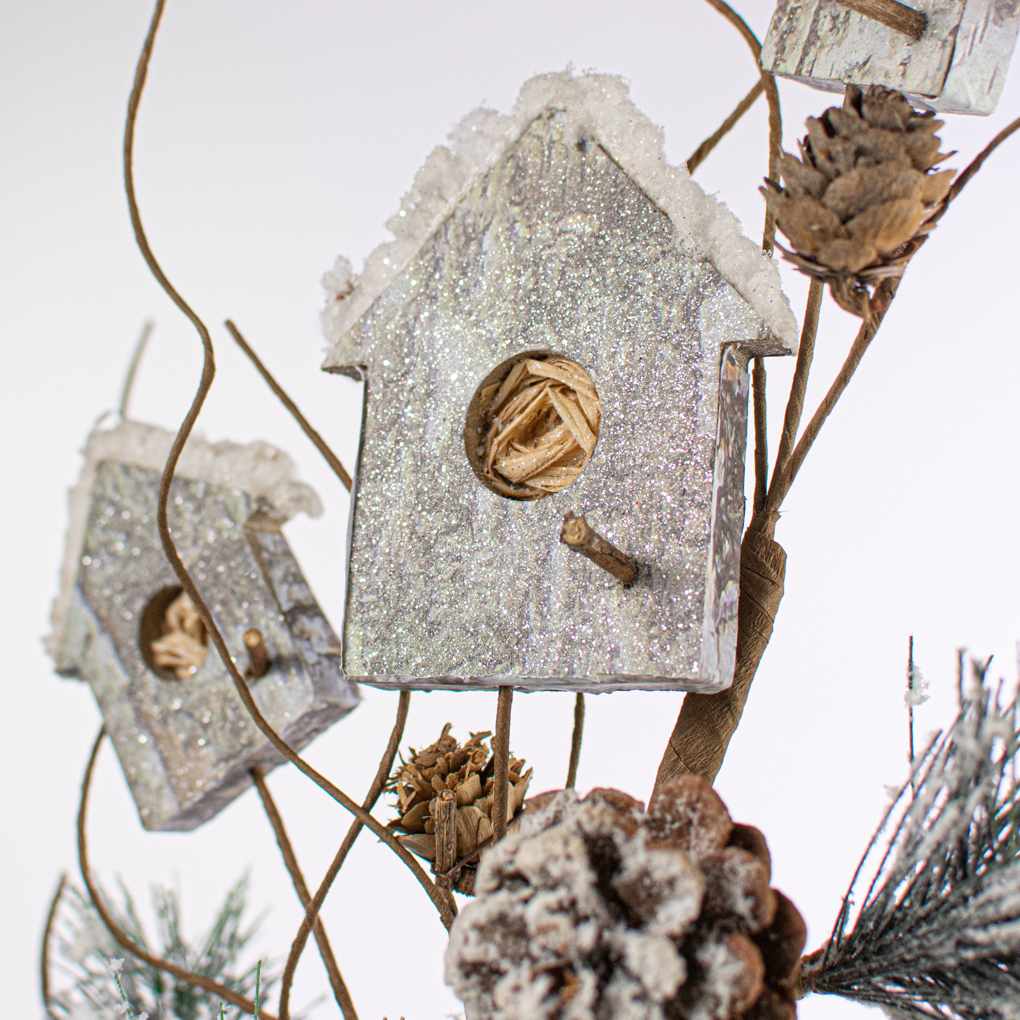 27" Snowy Bird House Pine Spray Lifestyle Photo