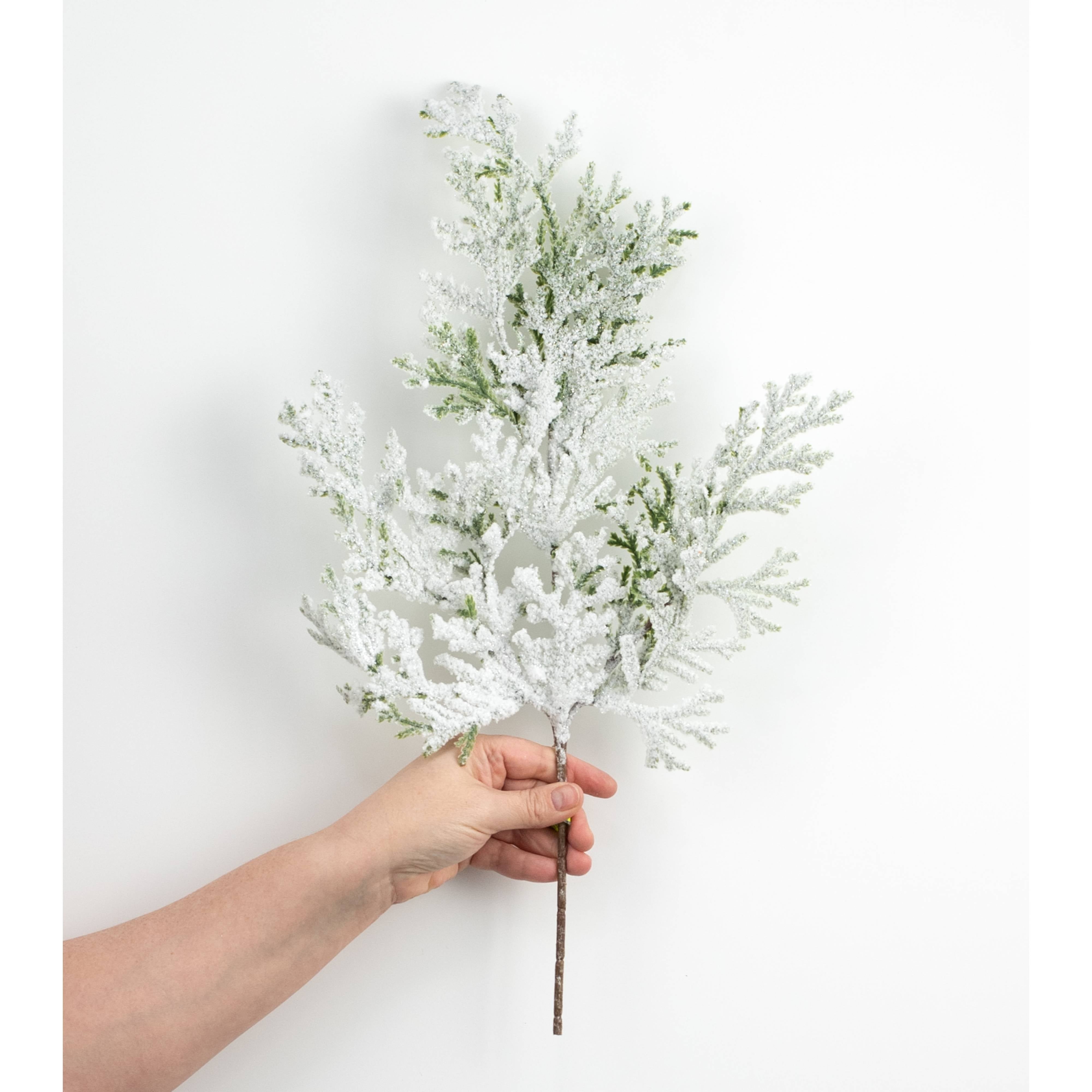 21" Snowy Flocked Cedar Spray detail photo 3