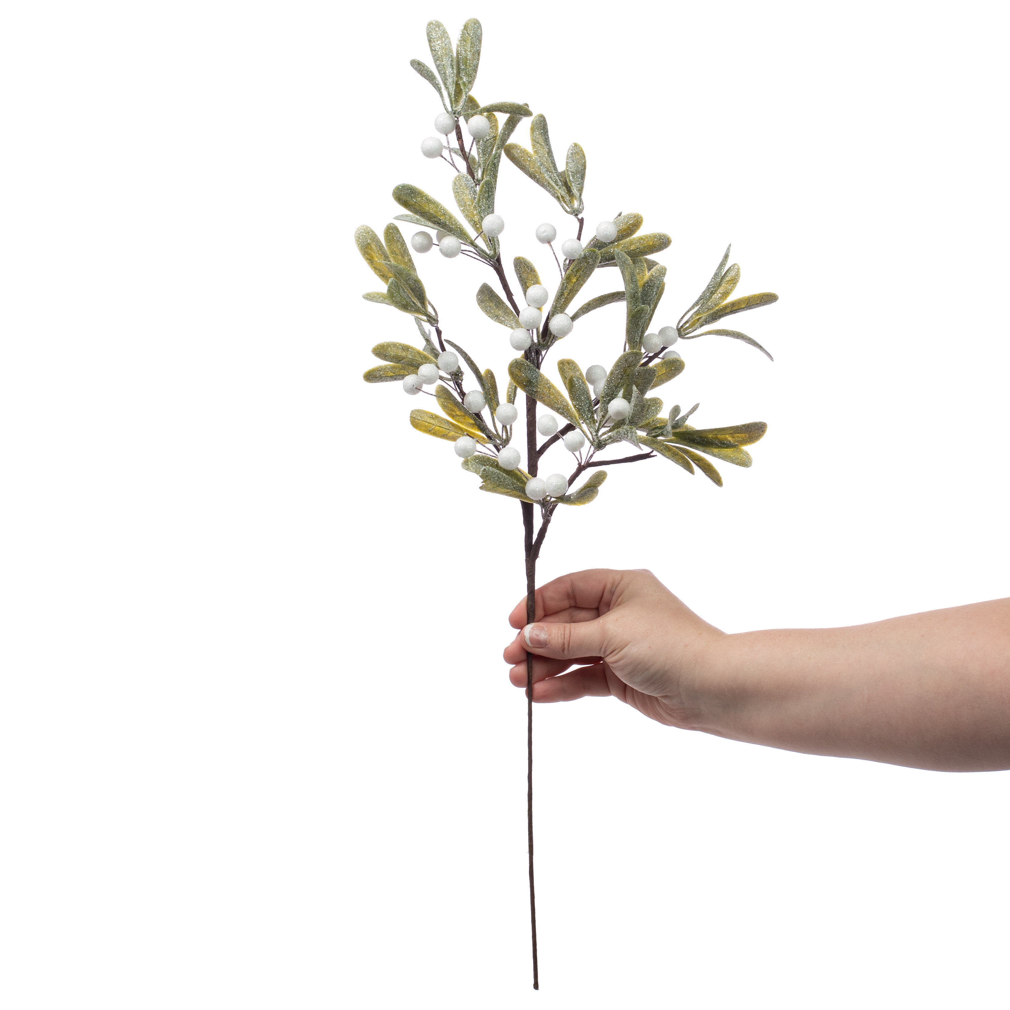 24" Snowy Glittered Mistletoe Spray detail photo 3