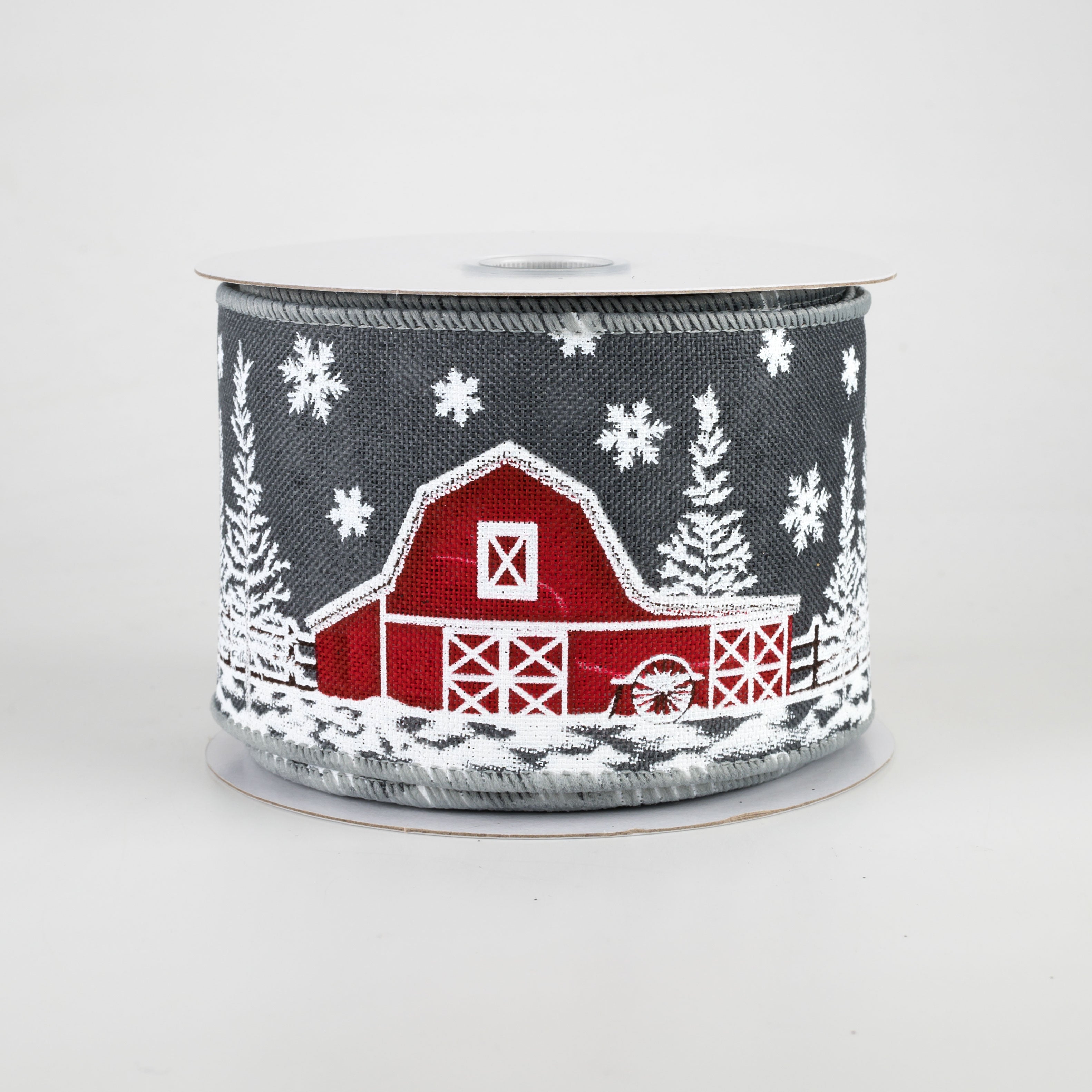 2.5" Snowy Red Barn Ribbon: Grey (10 Yards)