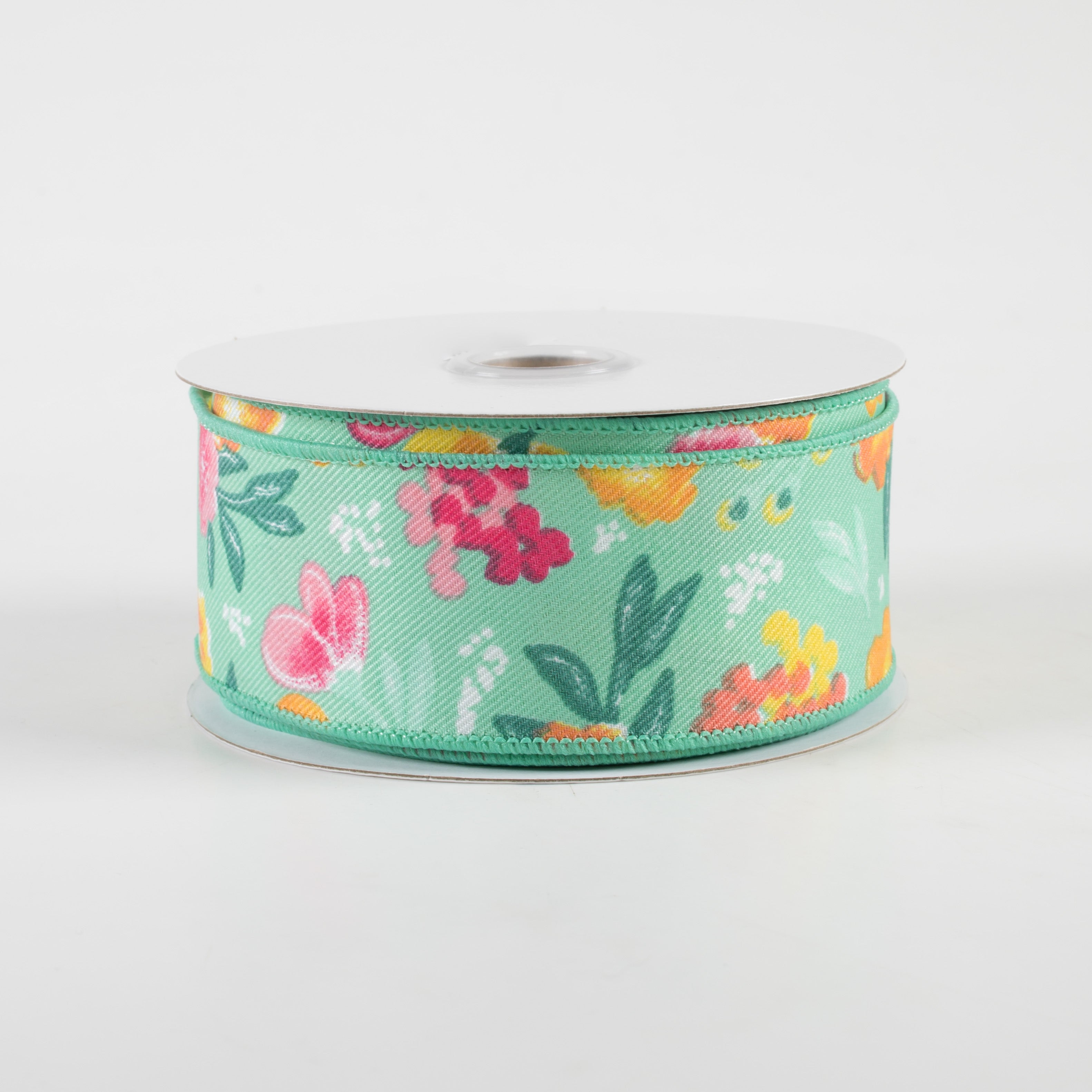 1.5" Soft Florals Ribbon: Mint Green (10 Yards)