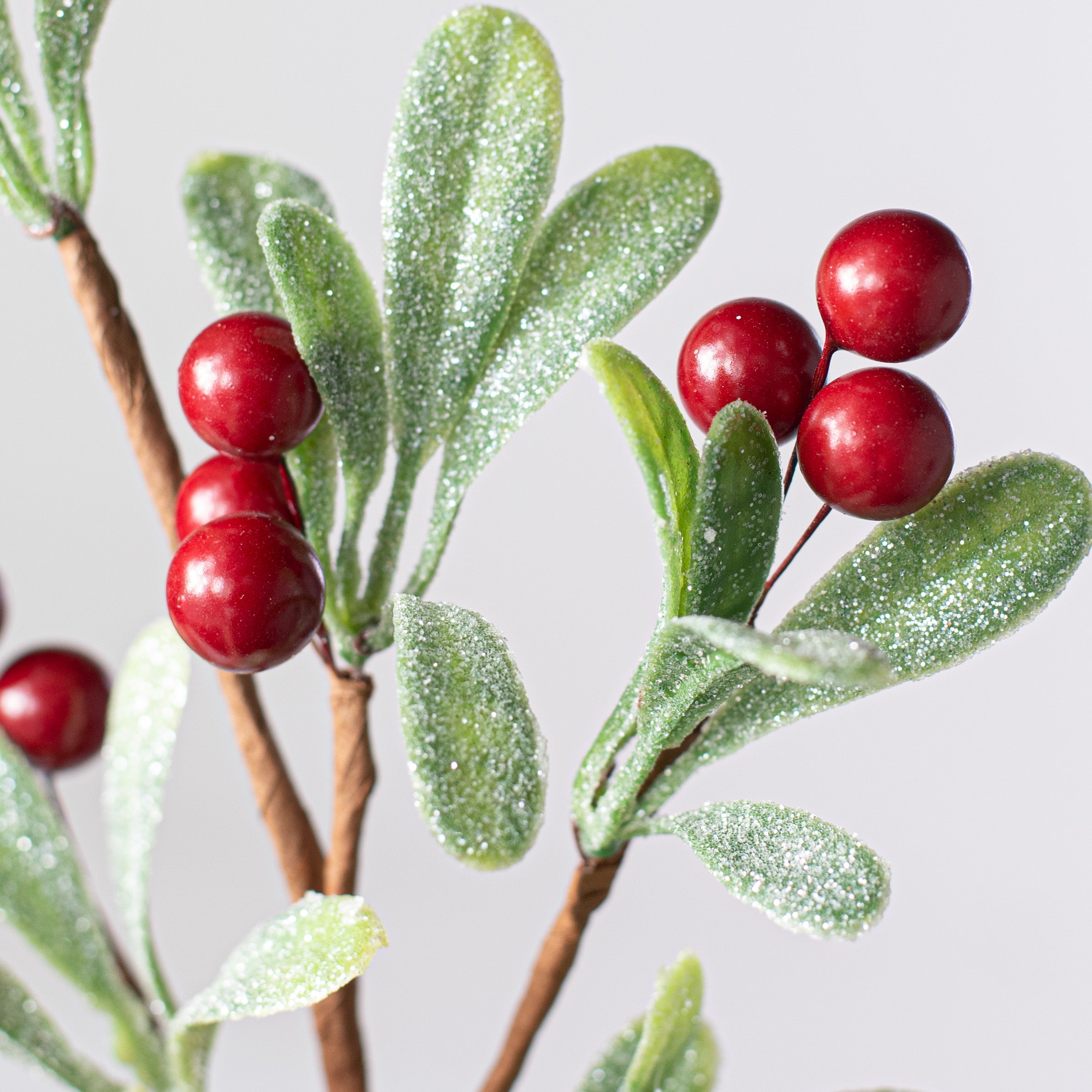 12" Sparkled Mistletoe with Red Berry Accent Pick Lifestyle Photo