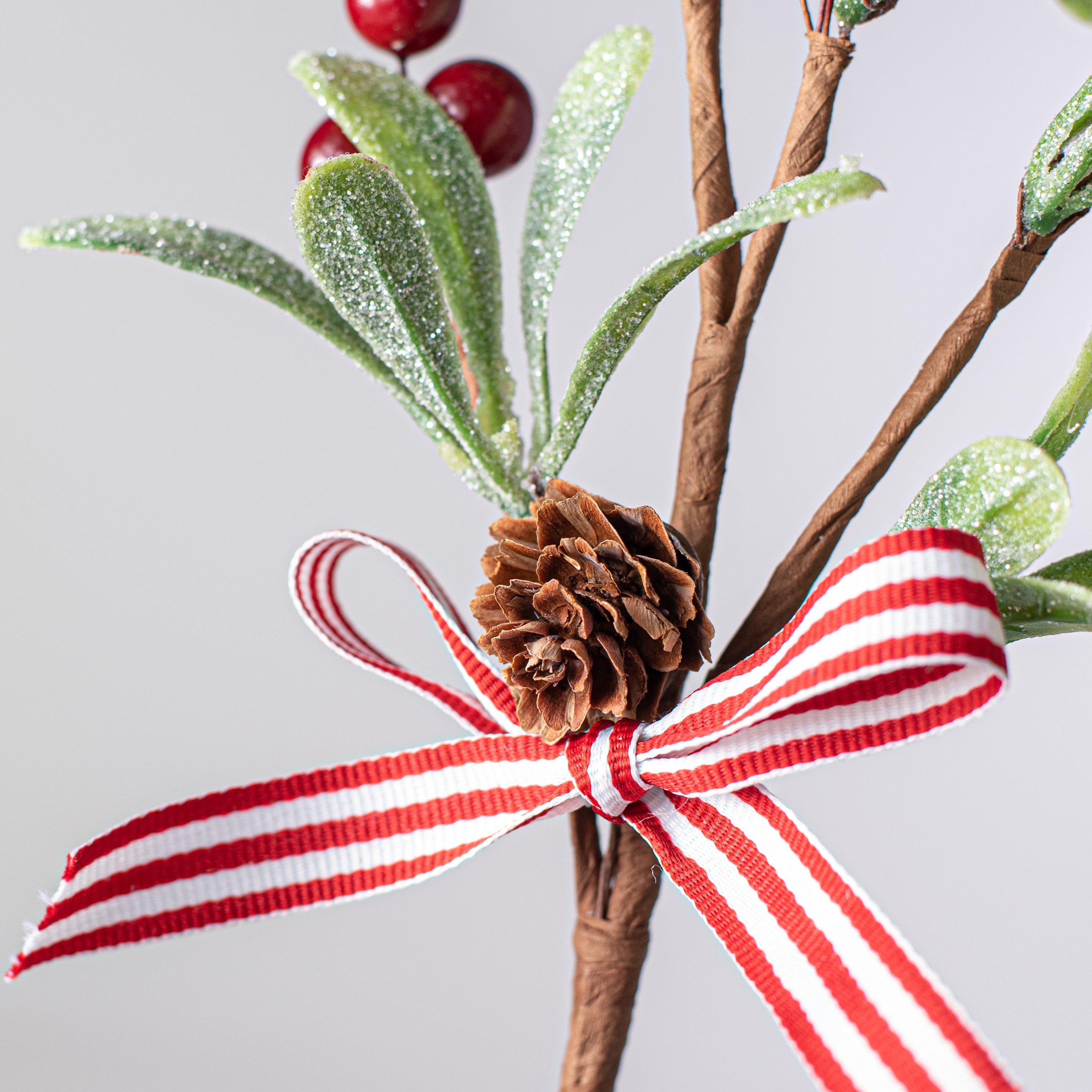 12" Sparkled Mistletoe with Red Berry Accent Pick detail photo 4