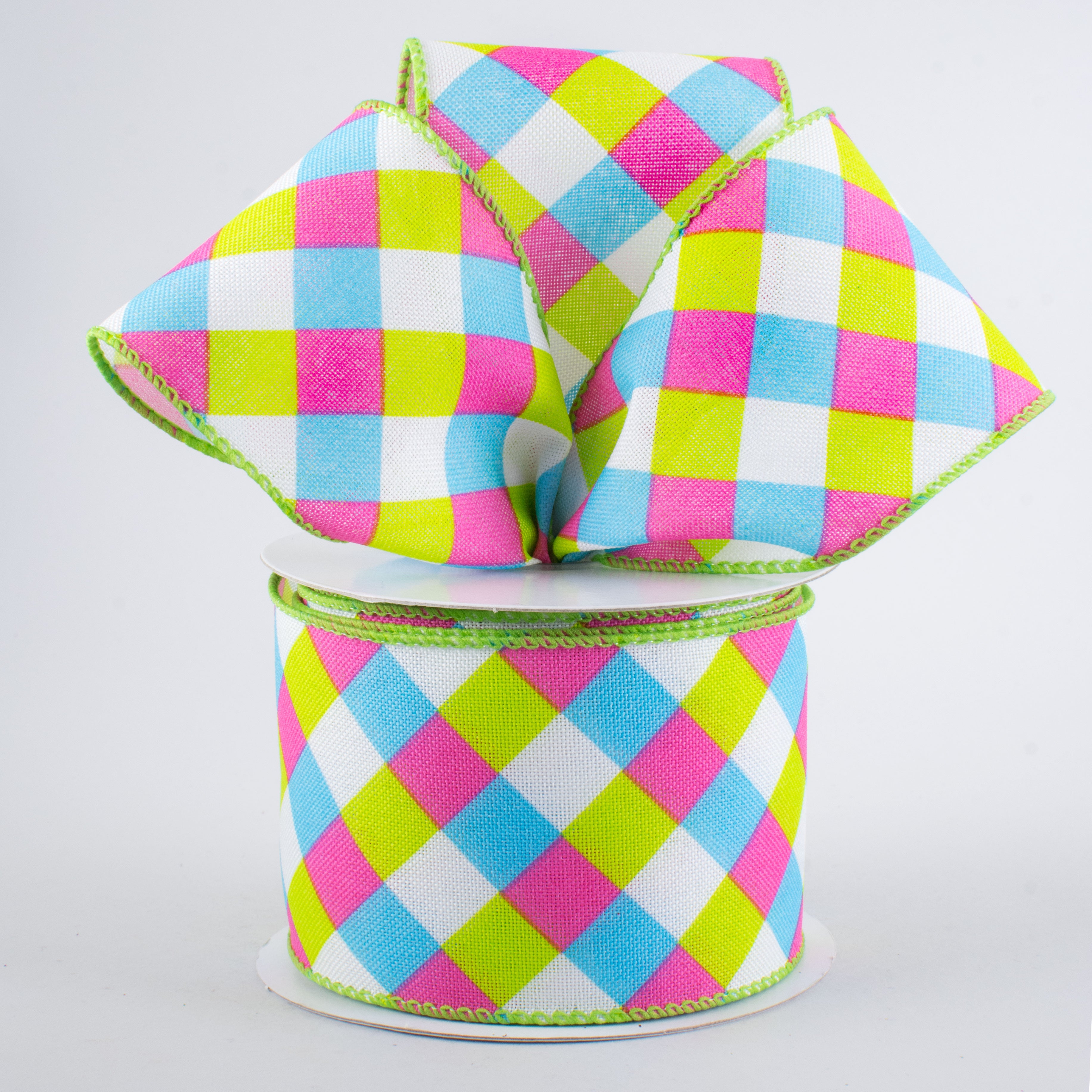 2.5" Spring Gingham Plaid Ribbon: Blue, Pink, Lime (10 Yards) Lifestyle Photo