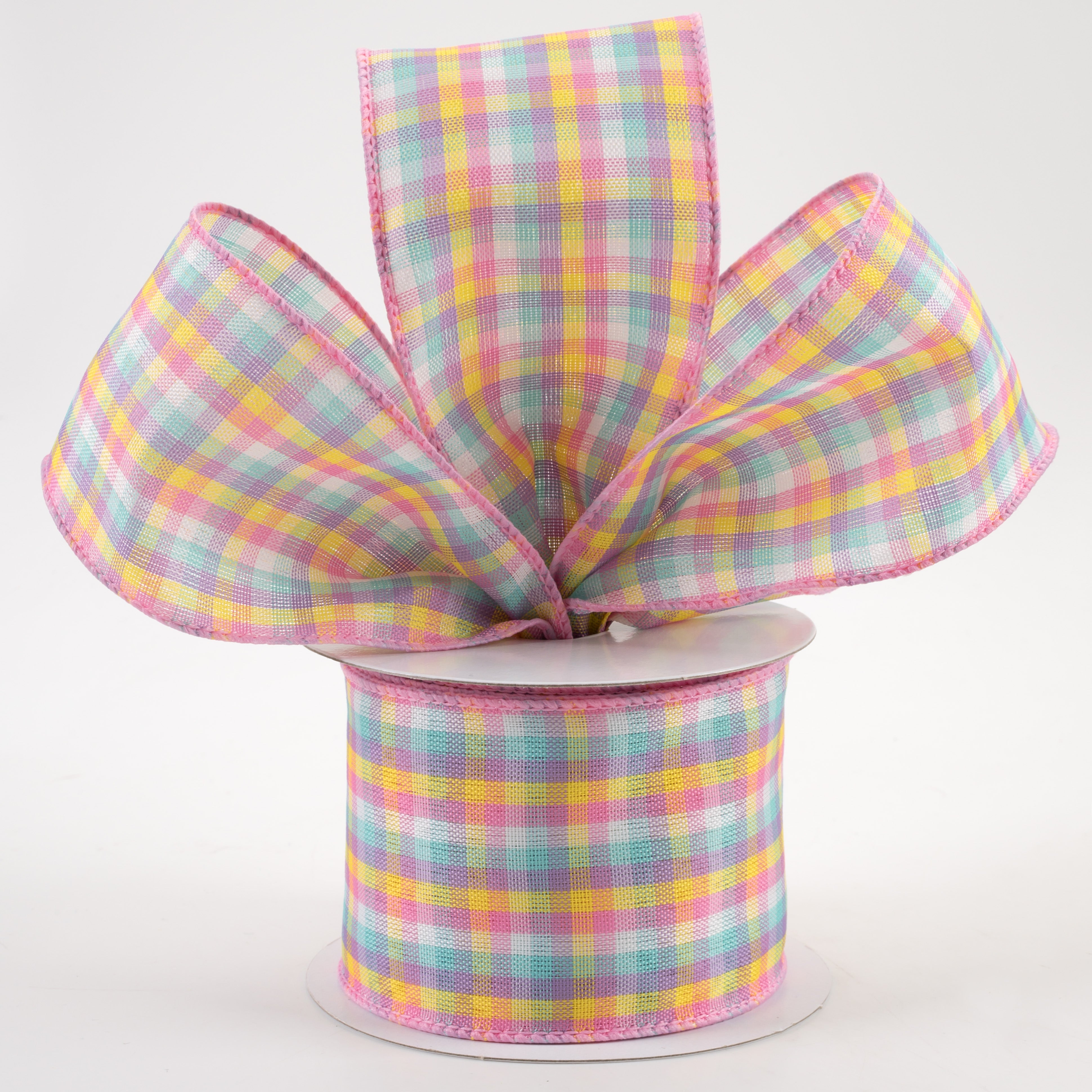 2.5" Spring Plaid Ribbon: Pink, Purple, Yellow, Blue (10 Yards) Lifestyle Photo