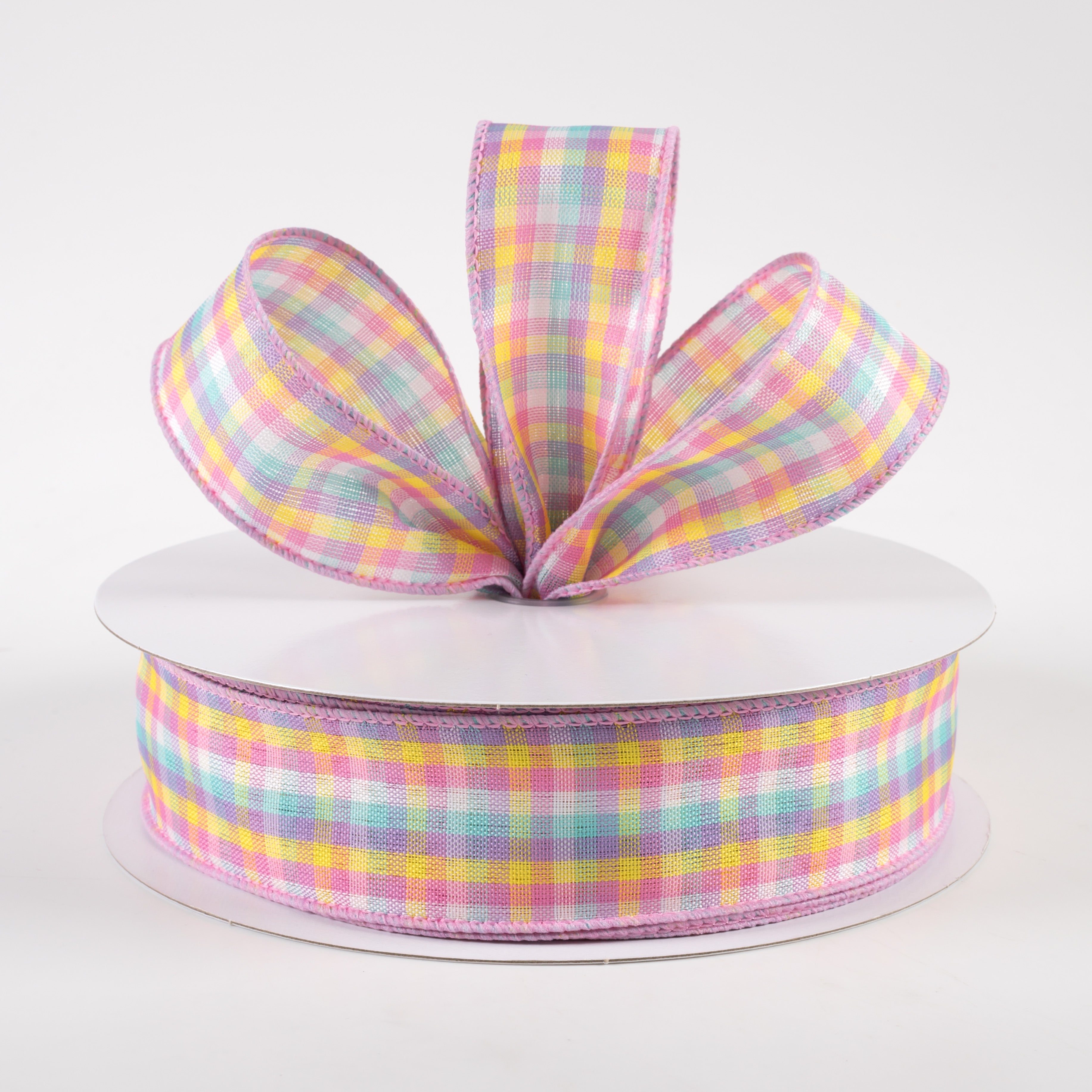 1.5" Spring Plaid Ribbon: Pink, Purple, Yellow, Blue (50 Yards) Lifestyle Photo
