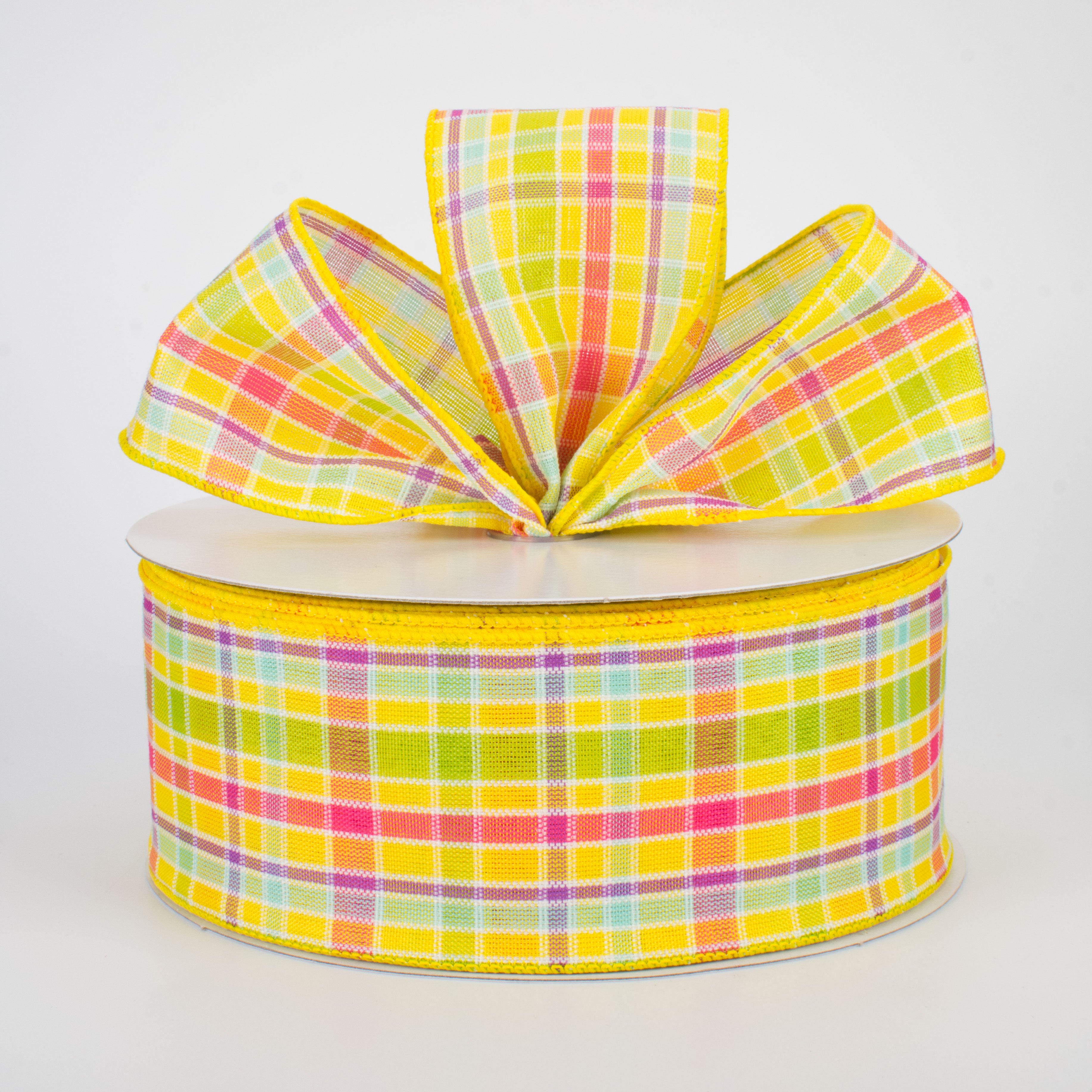 2.5" Spring Plaid Ribbon: Yellow Multi (50 Yards) Lifestyle Photo