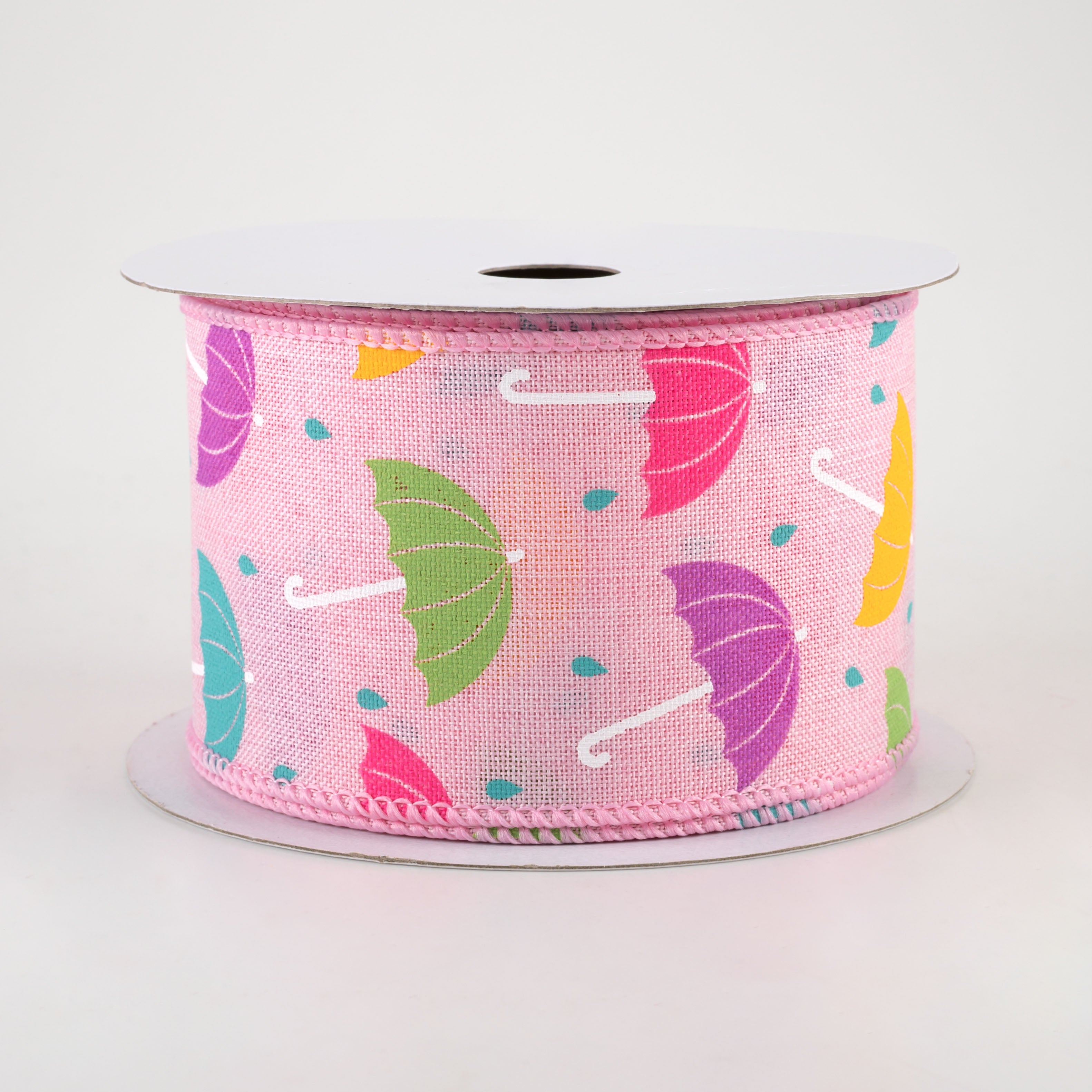 2.5" Spring Umbrellas Ribbon: Pink (10 Yards)