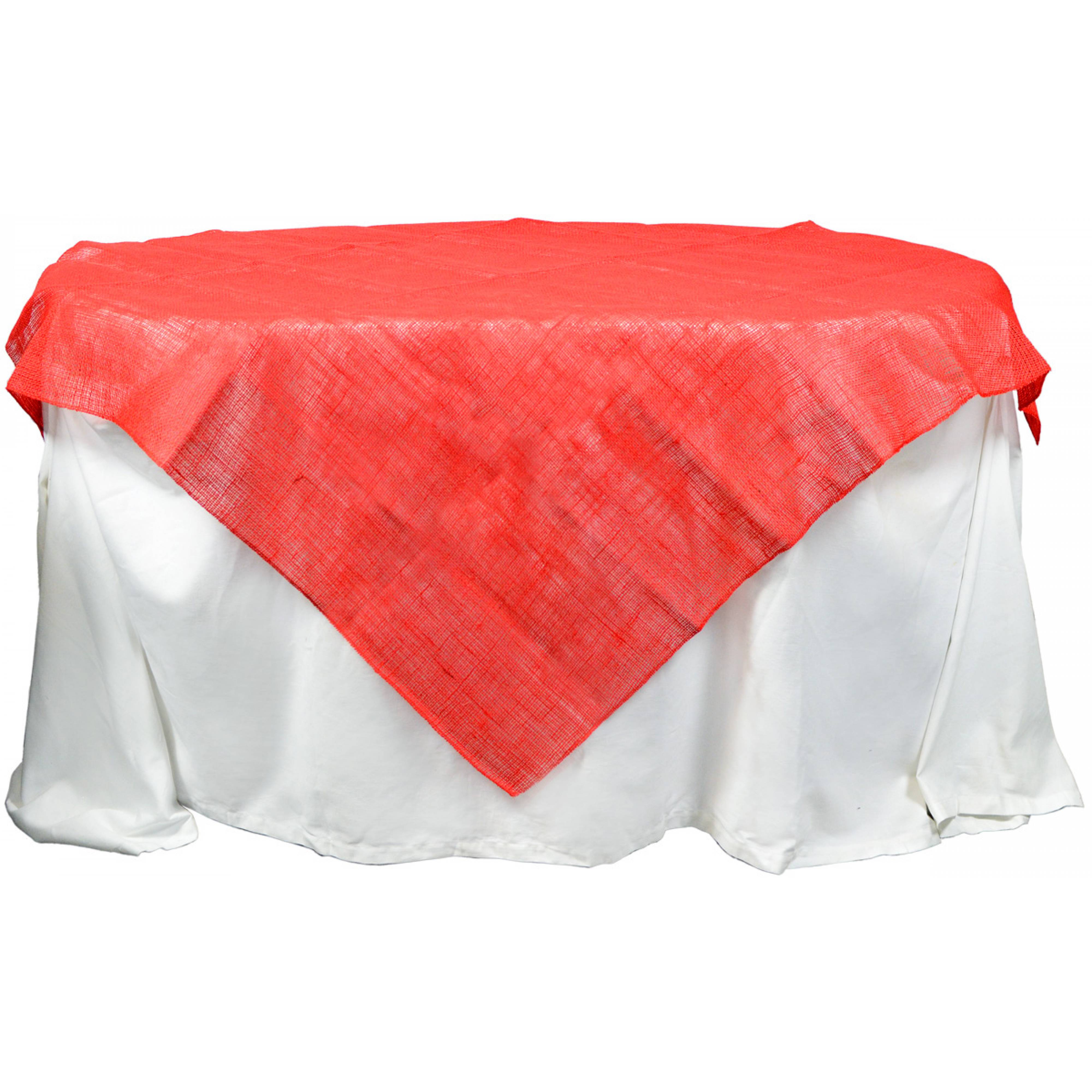 52" Square Burlap Table Topper: Red detail photo 3
