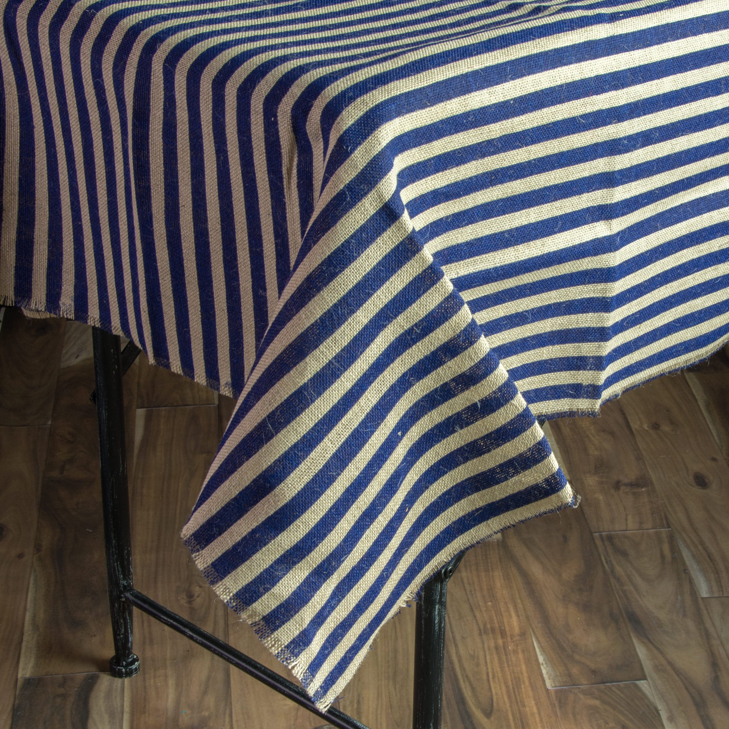 47" Square Navy Stripe Burlap Table Topper Item Number: NJS-T133