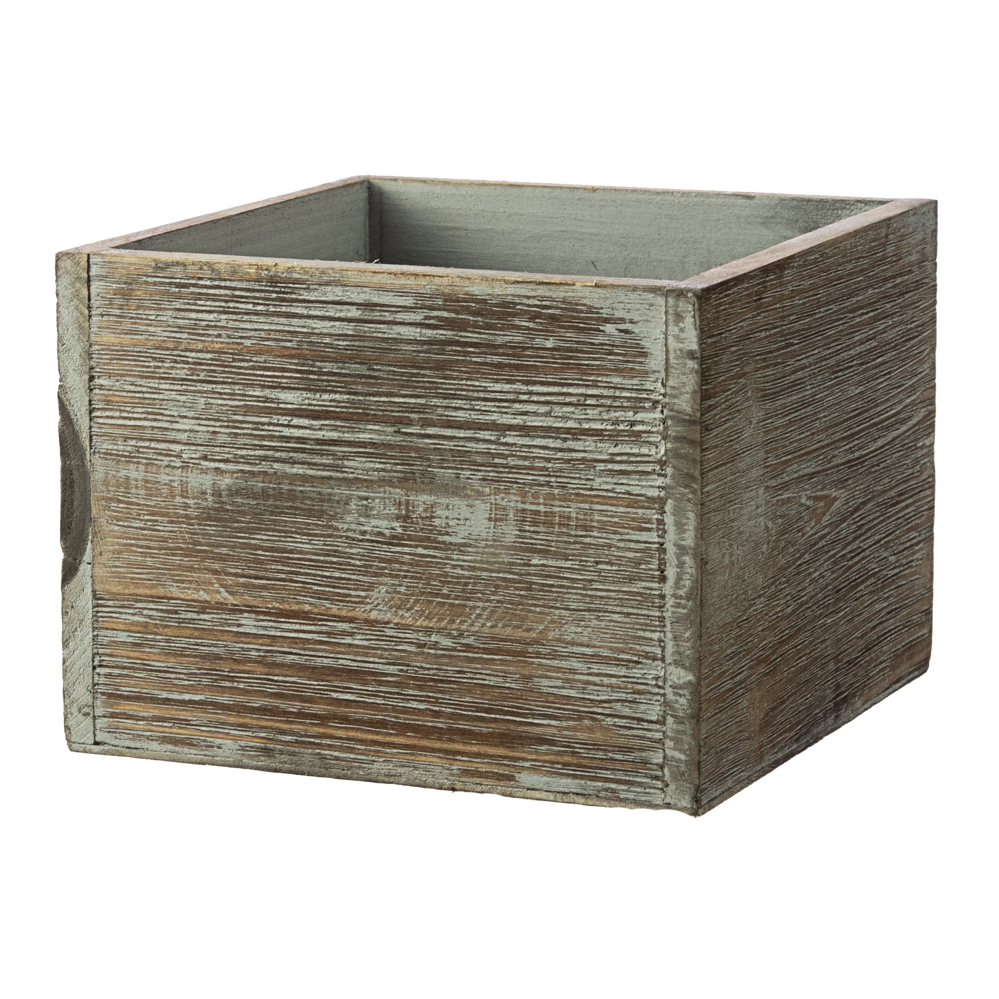 6" Square Wooden Planter: Grey Wash Item Number: KM106010