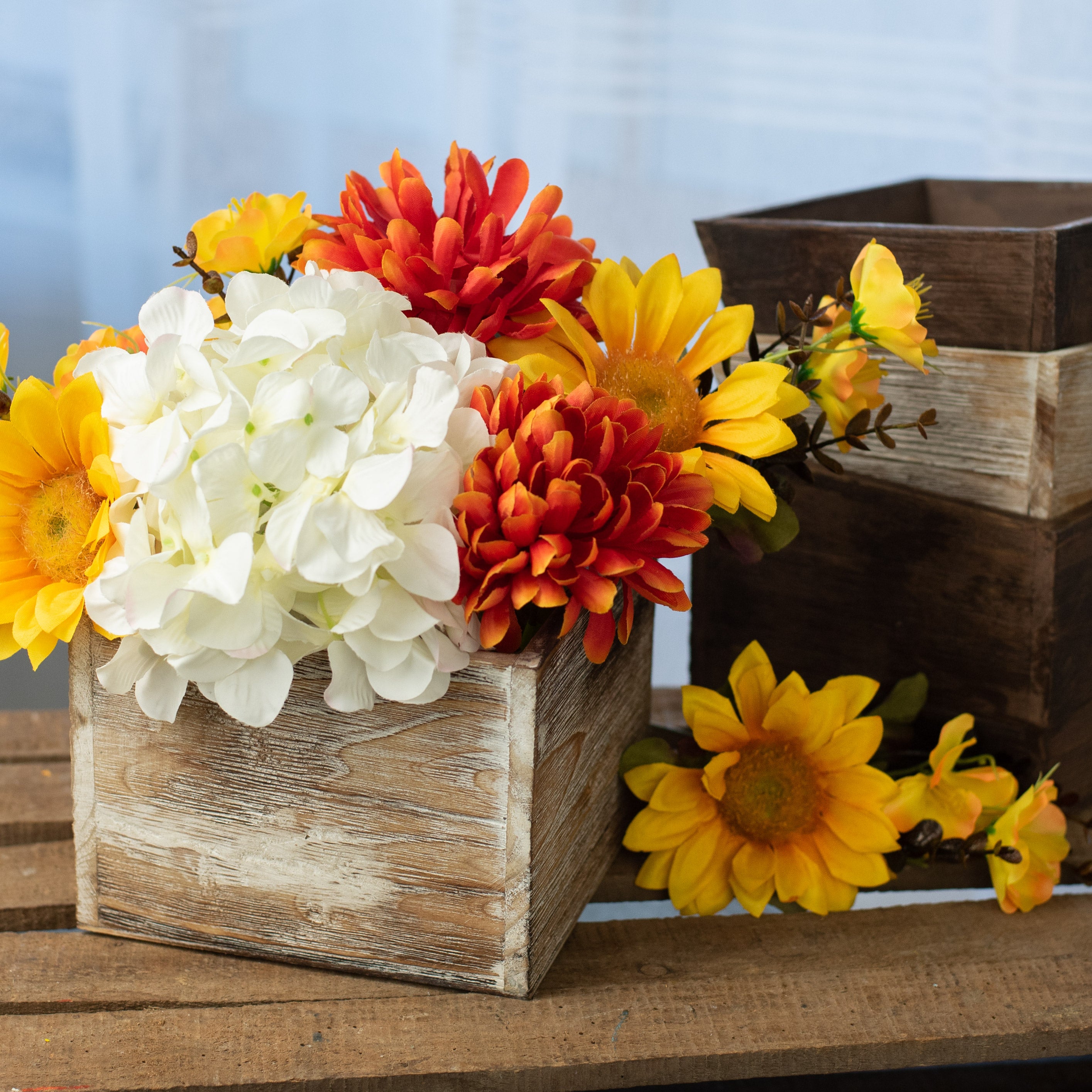 6" Square Wooden Planter: White Wash Lifestyle Photo