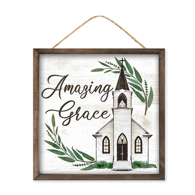 10" Square Wooden Sign: Amazing Grace Church Item Number: AP7183