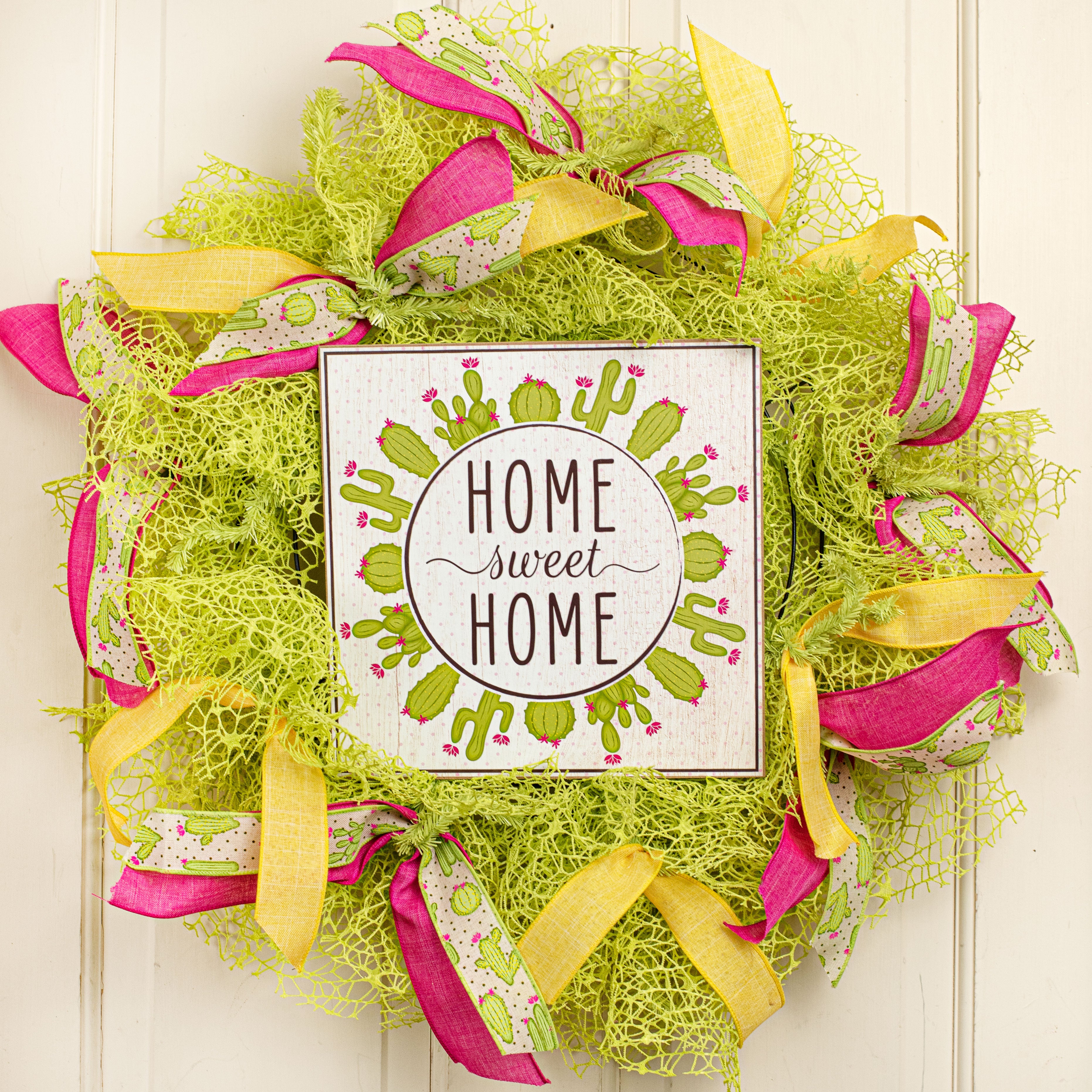 10" Square Wooden Sign: Cactus Sweet Home Lifestyle Photo
