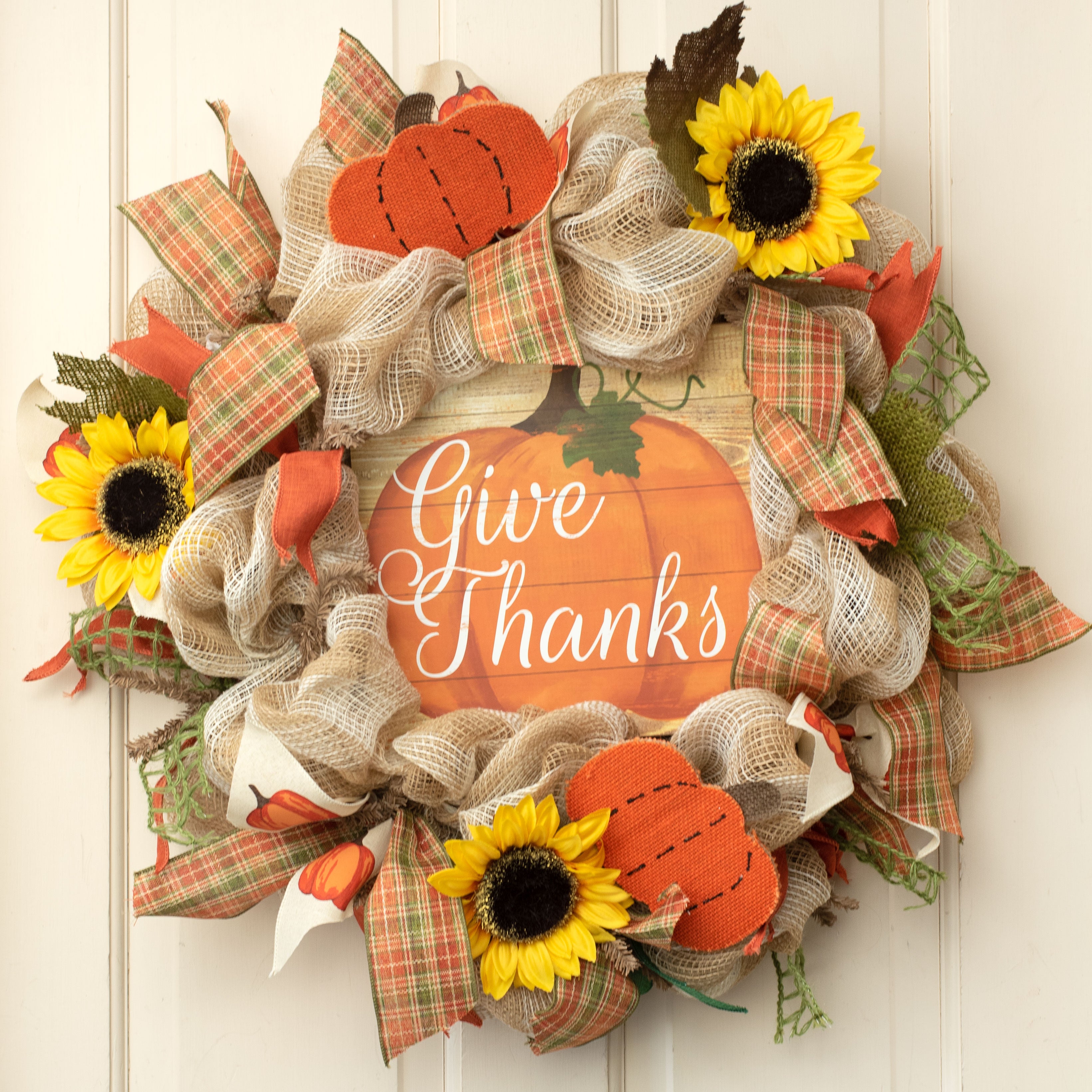 10" Square Wooden Sign: Give Thanks Pumpkin Lifestyle Photo
