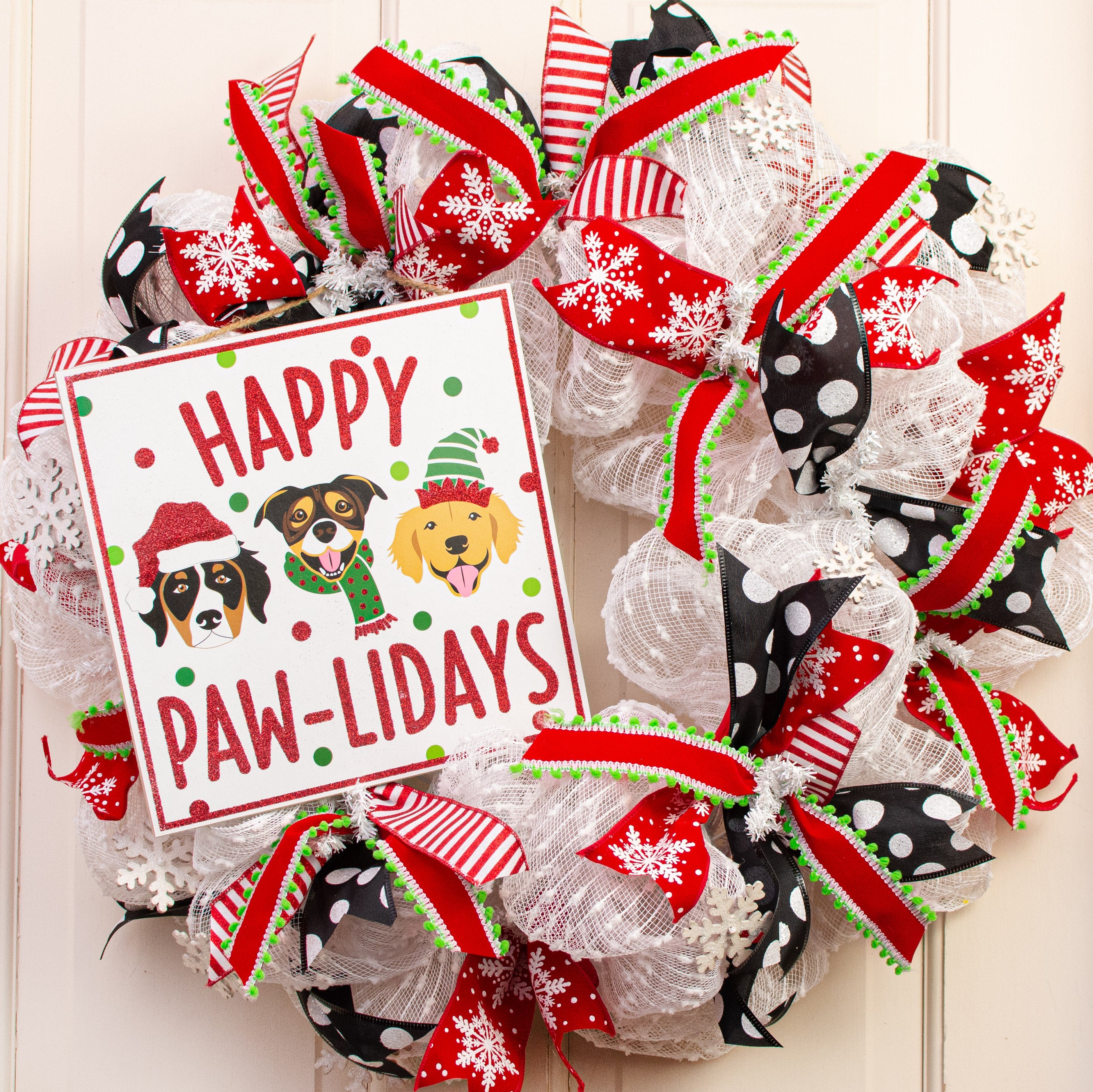 10" Square Wooden Sign: Glitter Happy Paw-Lidays Lifestyle Photo