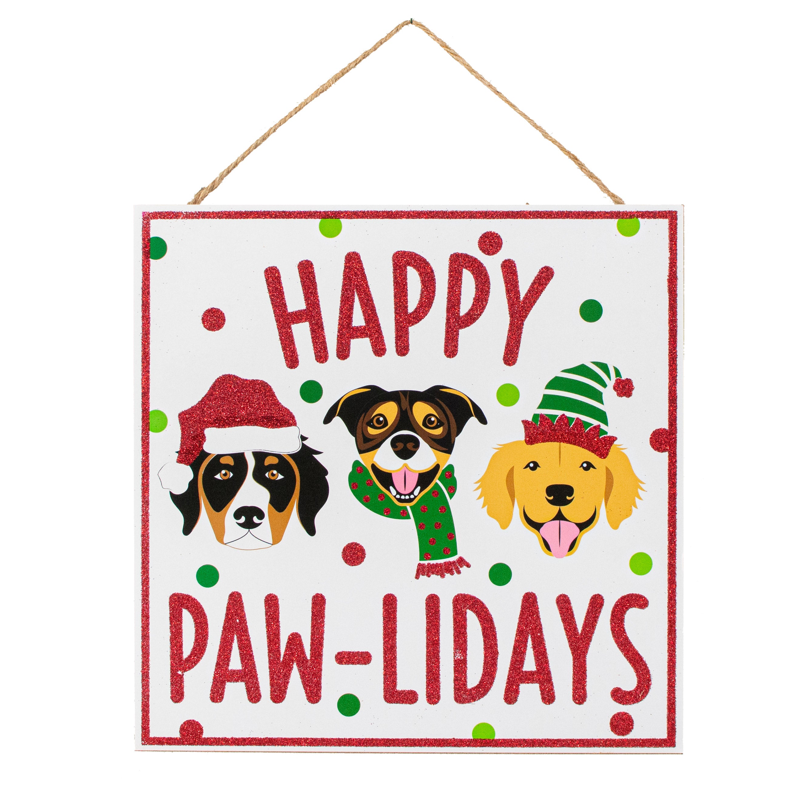 10" Square Wooden Sign: Glitter Happy Paw-Lidays Item Number: AP8963