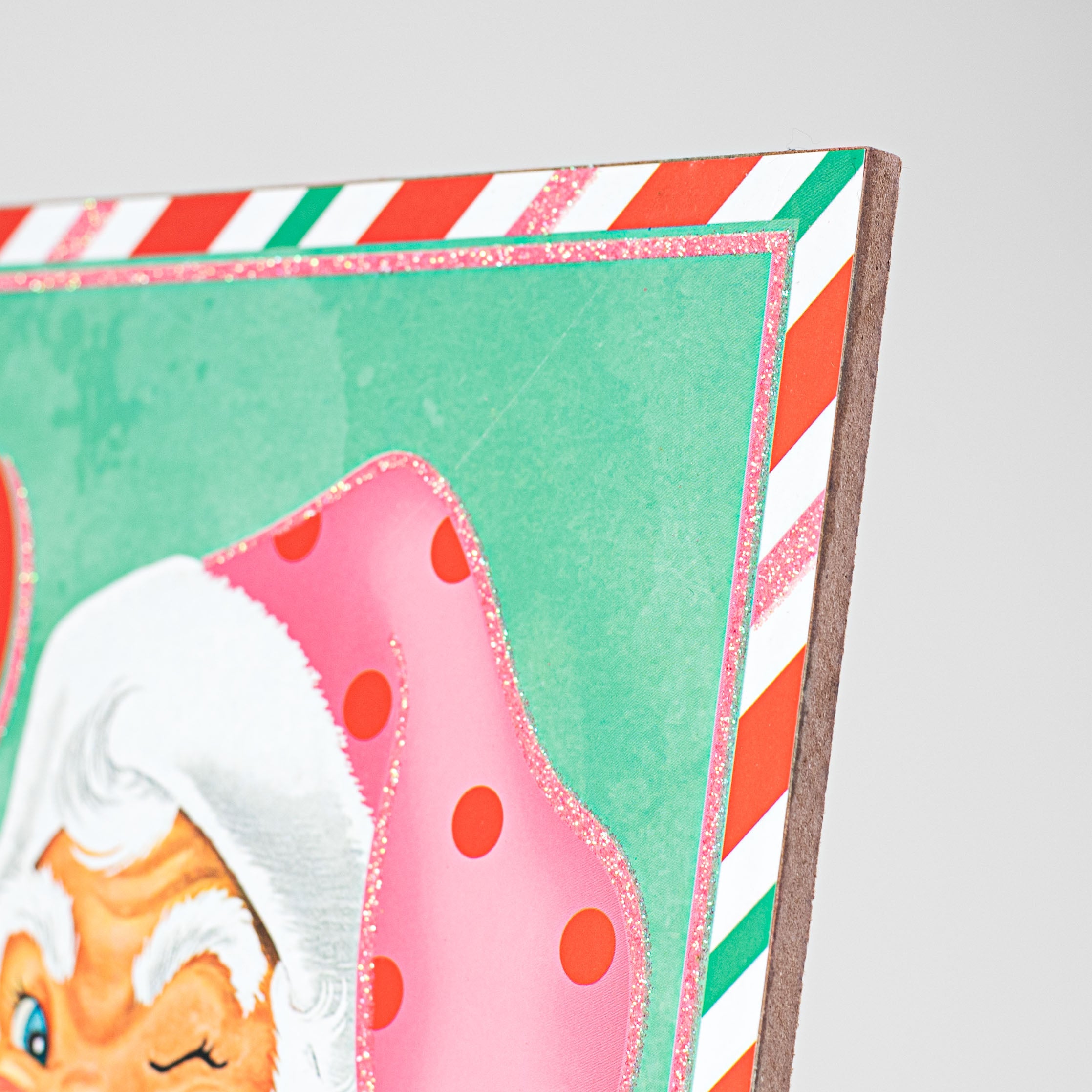 10" Square Wooden Sign: Ho Ho Ho Mint Retro Santa detail photo 3