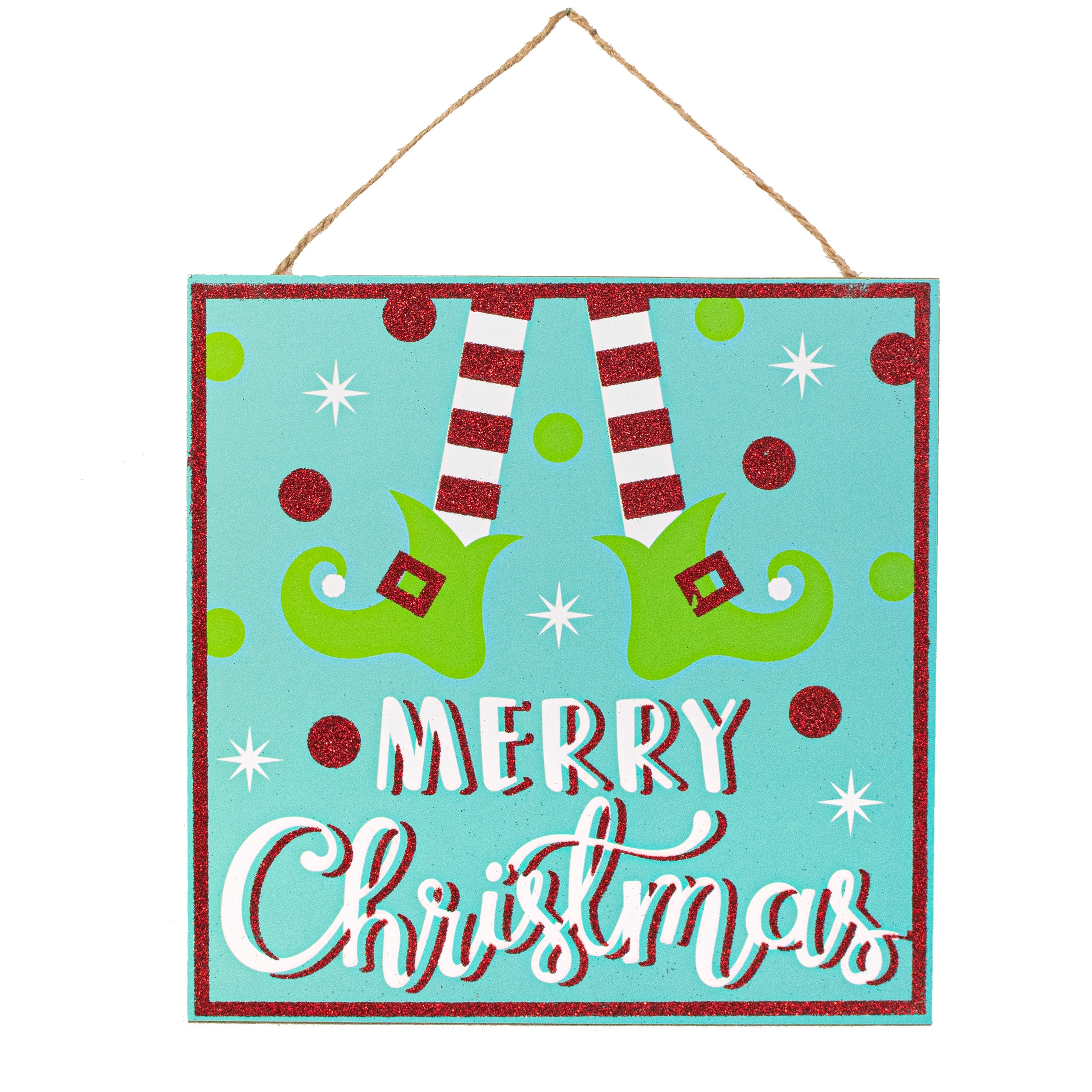 10" Square Wooden Sign: Ice Blue Glitter Christmas Elf Item Number: AP897060